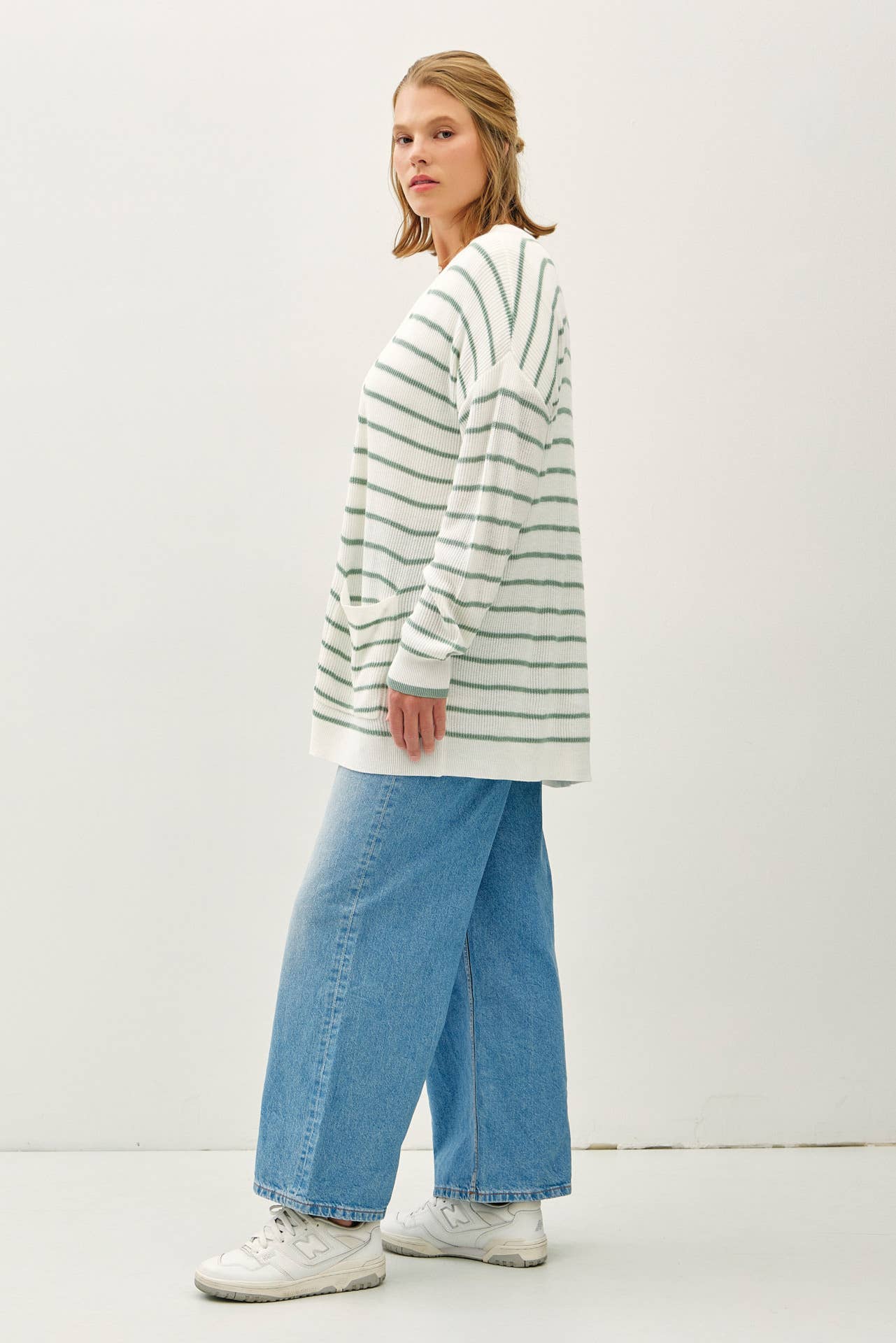 CURVY CLASSIC STRIPED OPEN CARDIGAN