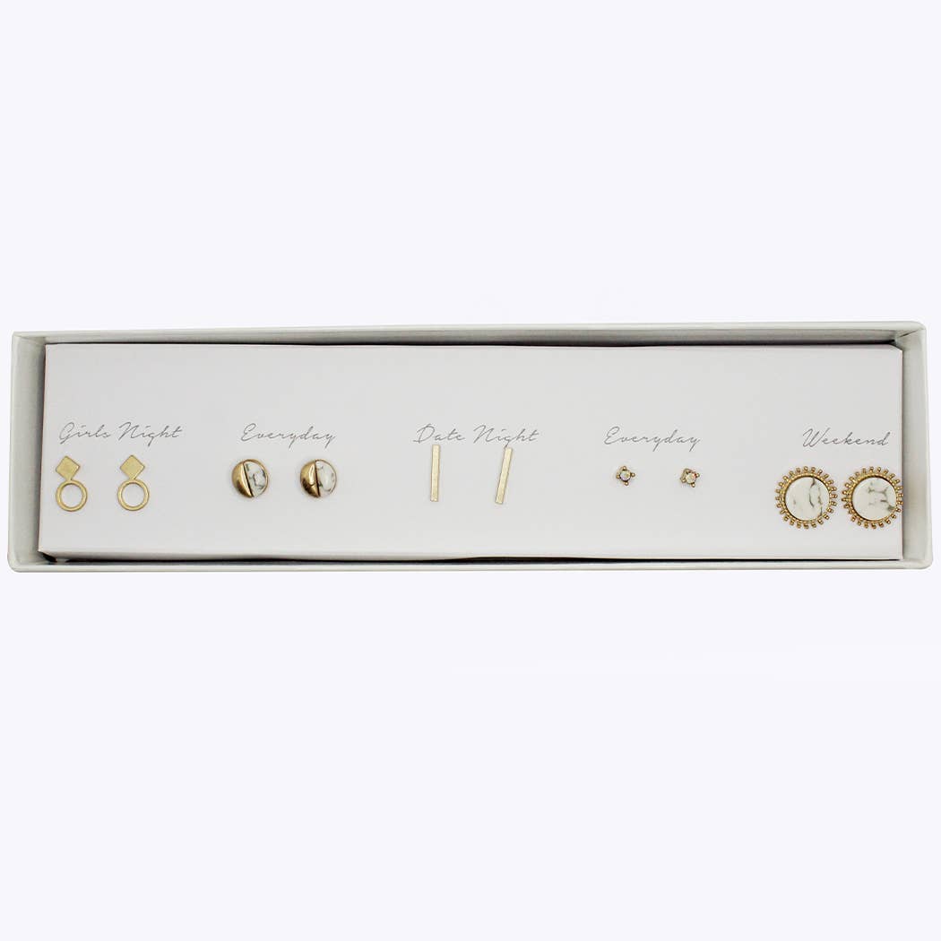 5 Pairs Multipack Stud Earrings Set with Gift Box