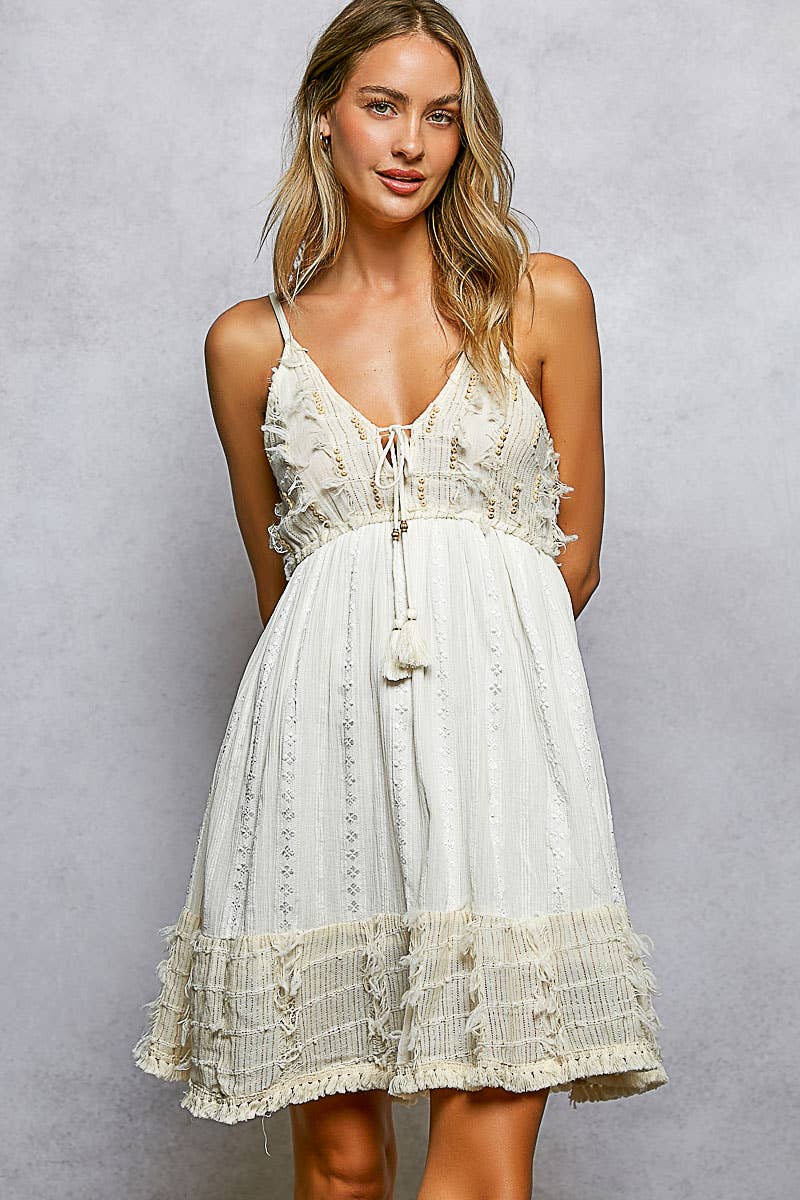 V-Neck Boho Beaded Smocked Dress – Tulip Bloom Boutique