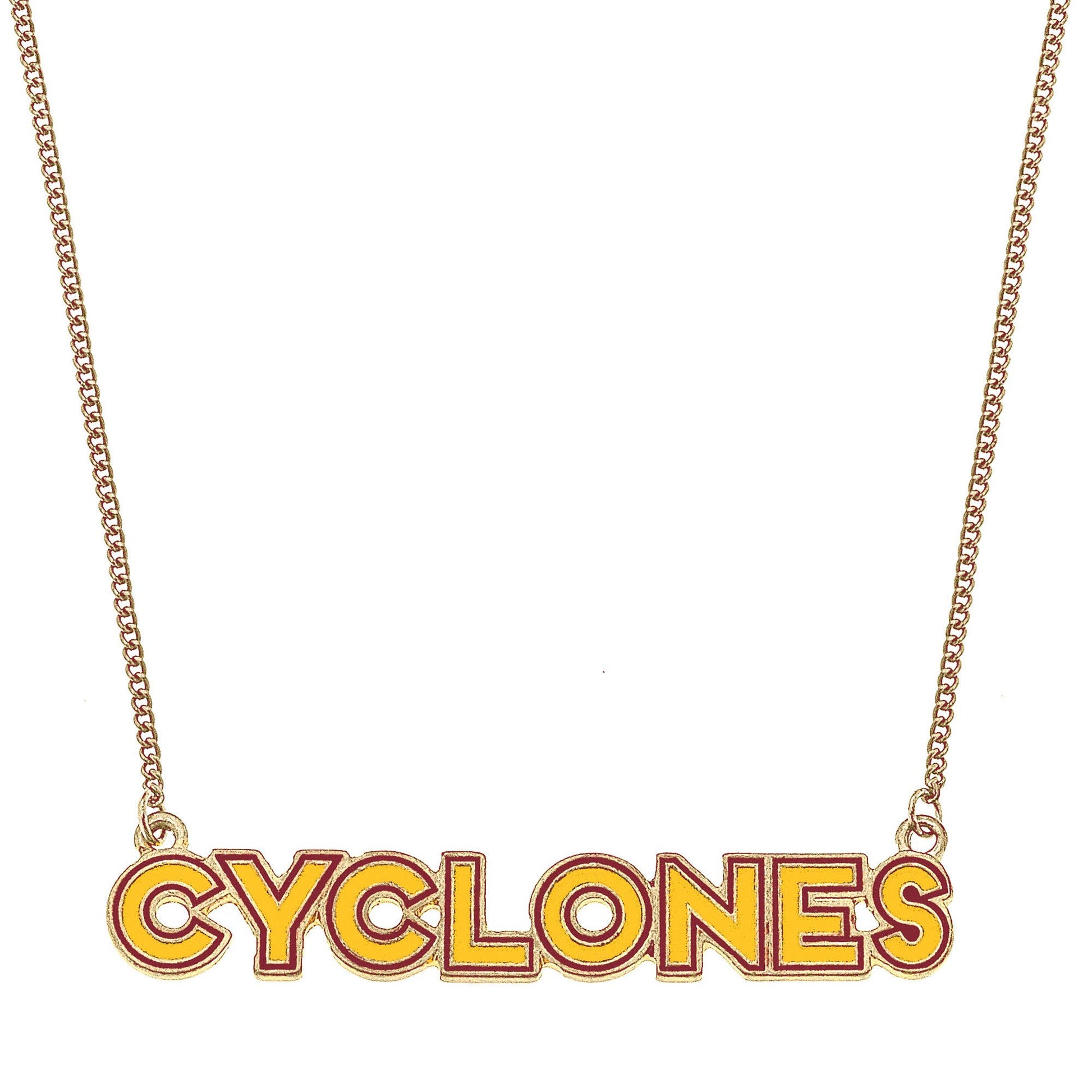 Iowa State Cyclones Outline Enamel Necklace in Cardinal/Gold