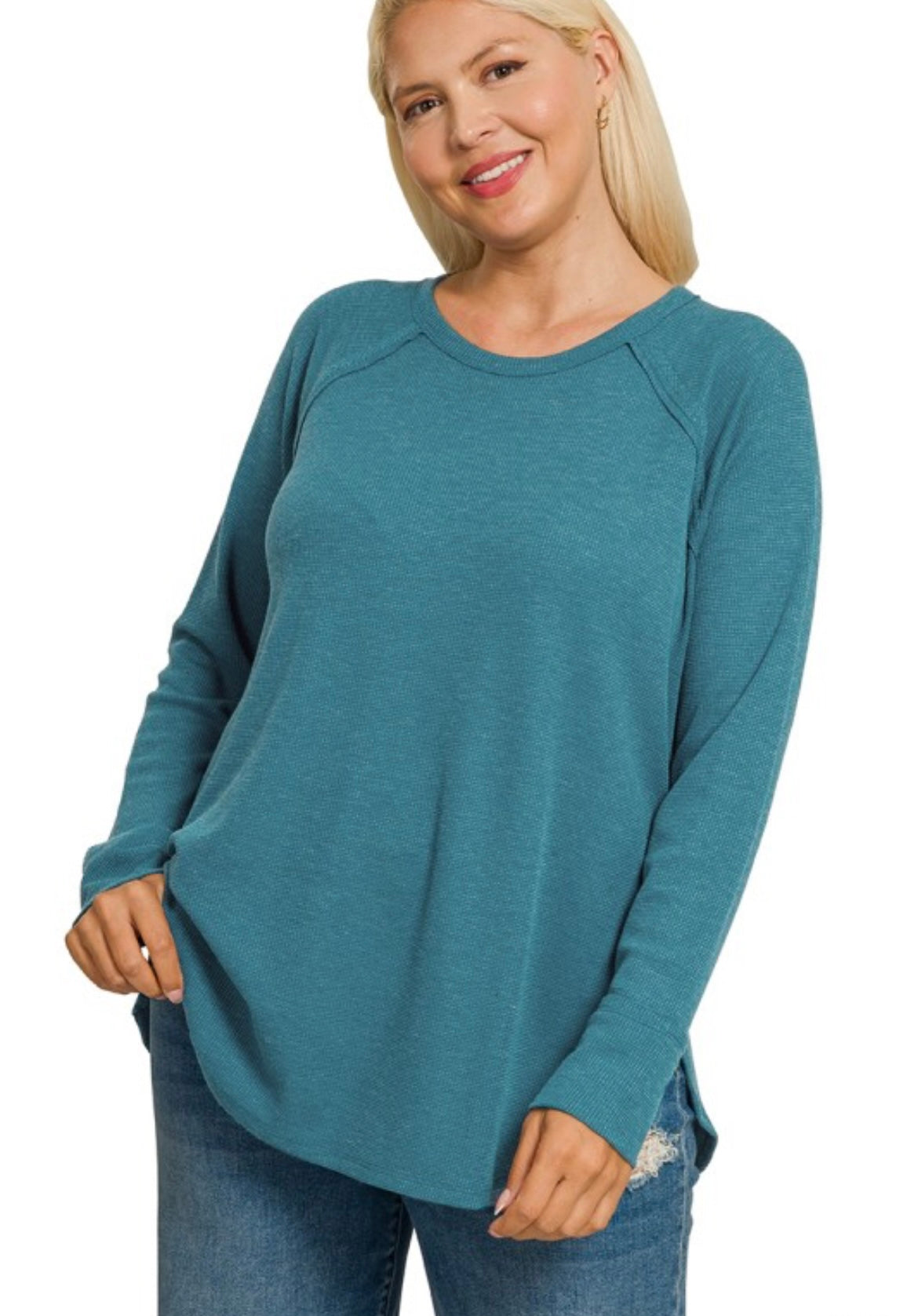Curvy Waffle Long Sleeve Top