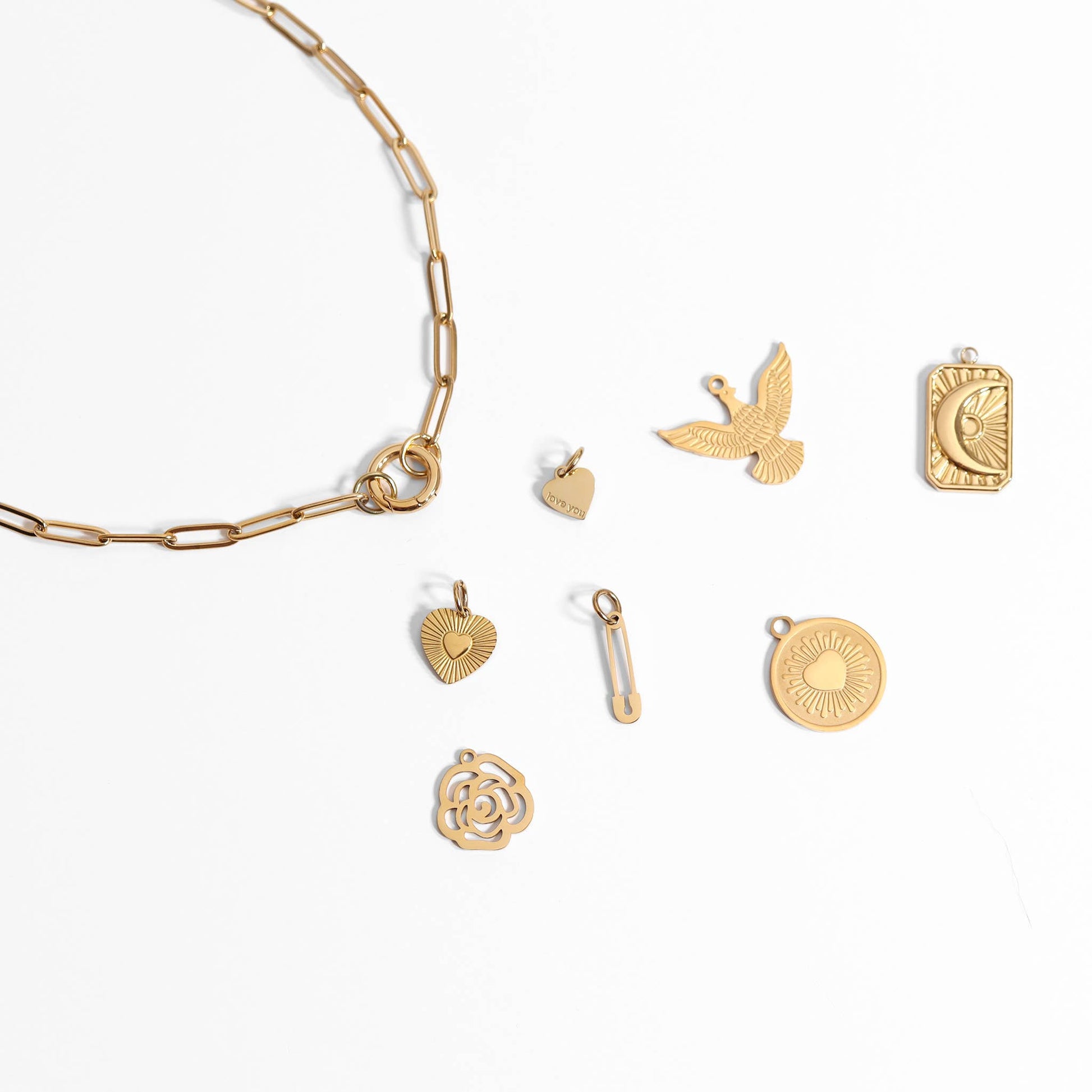 Stainless Steel Paperclip Charm Keeper Necklace: Gold / 20"+2"