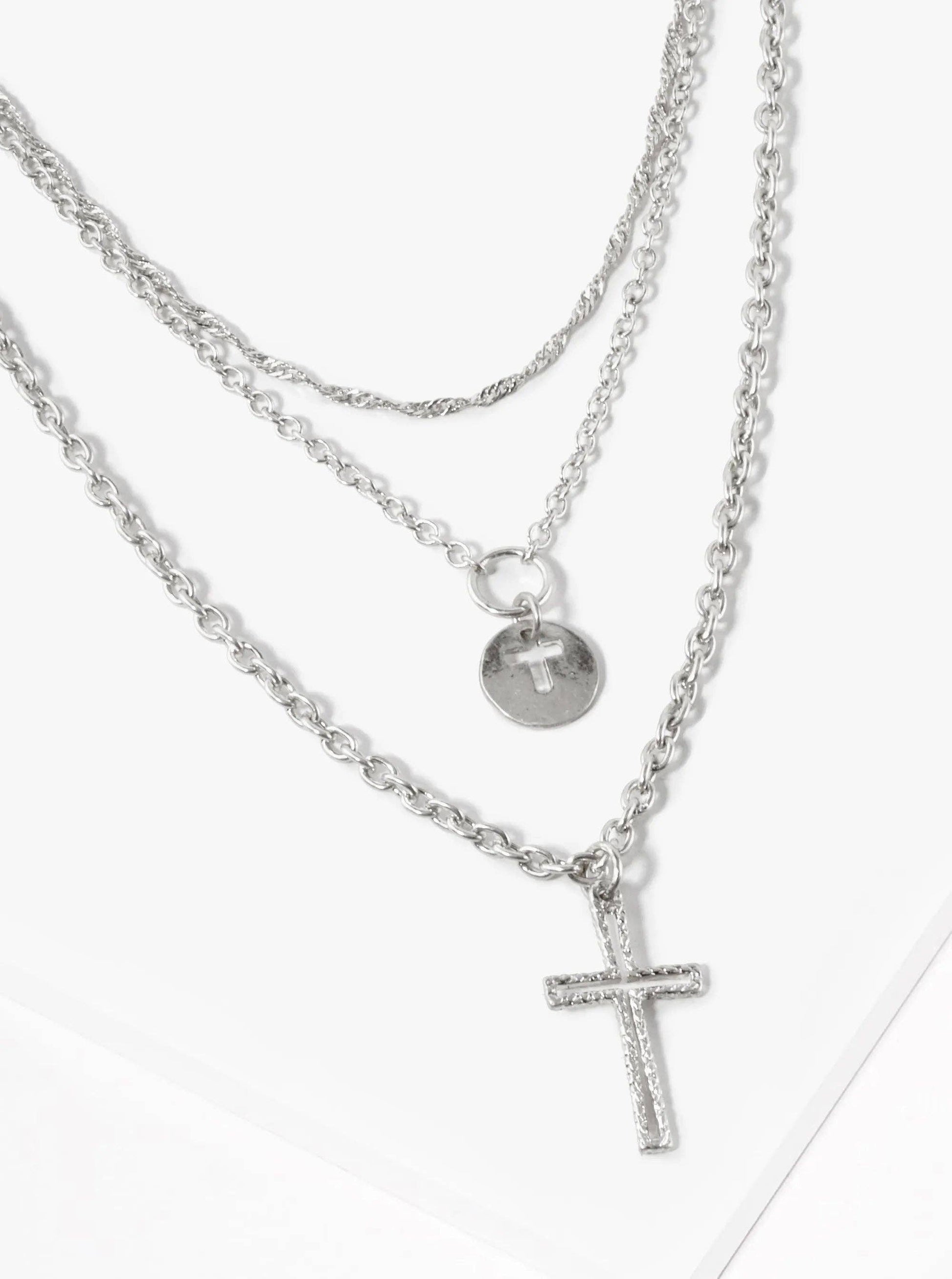 3-Pc Set Cross Pendant Layered Necklace