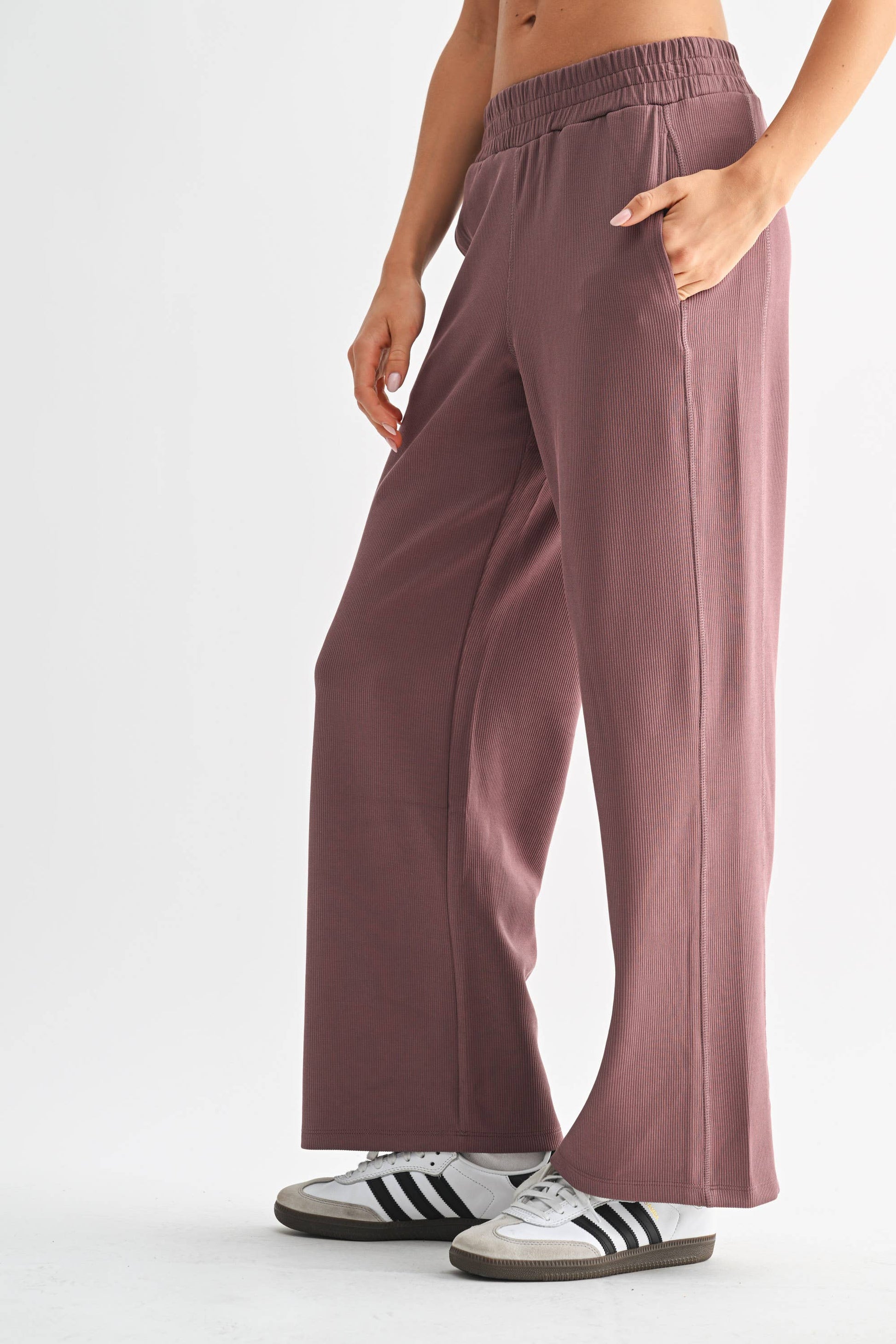 Luxe Sand Wash Rib Wide-Leg Pants