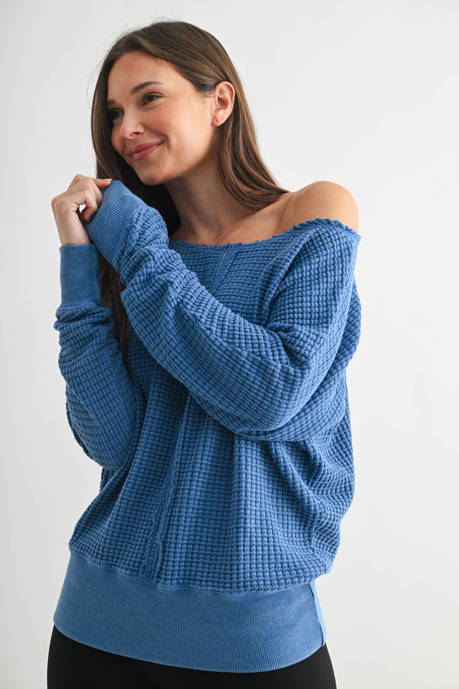 Chunky Waffle Boat Neck Sweater