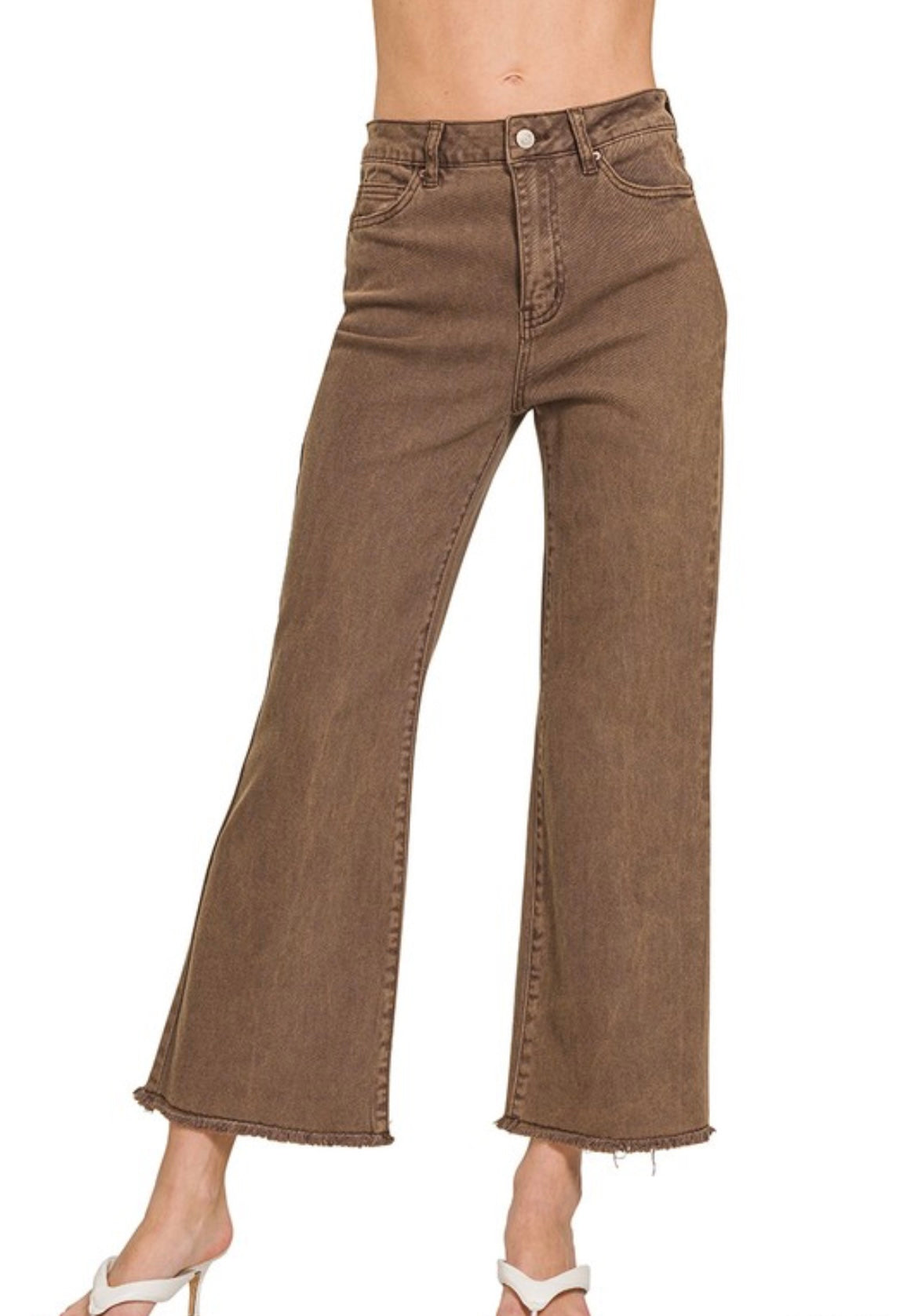 Zenana Acid Wash Raw Hem Colored Ankle Jean