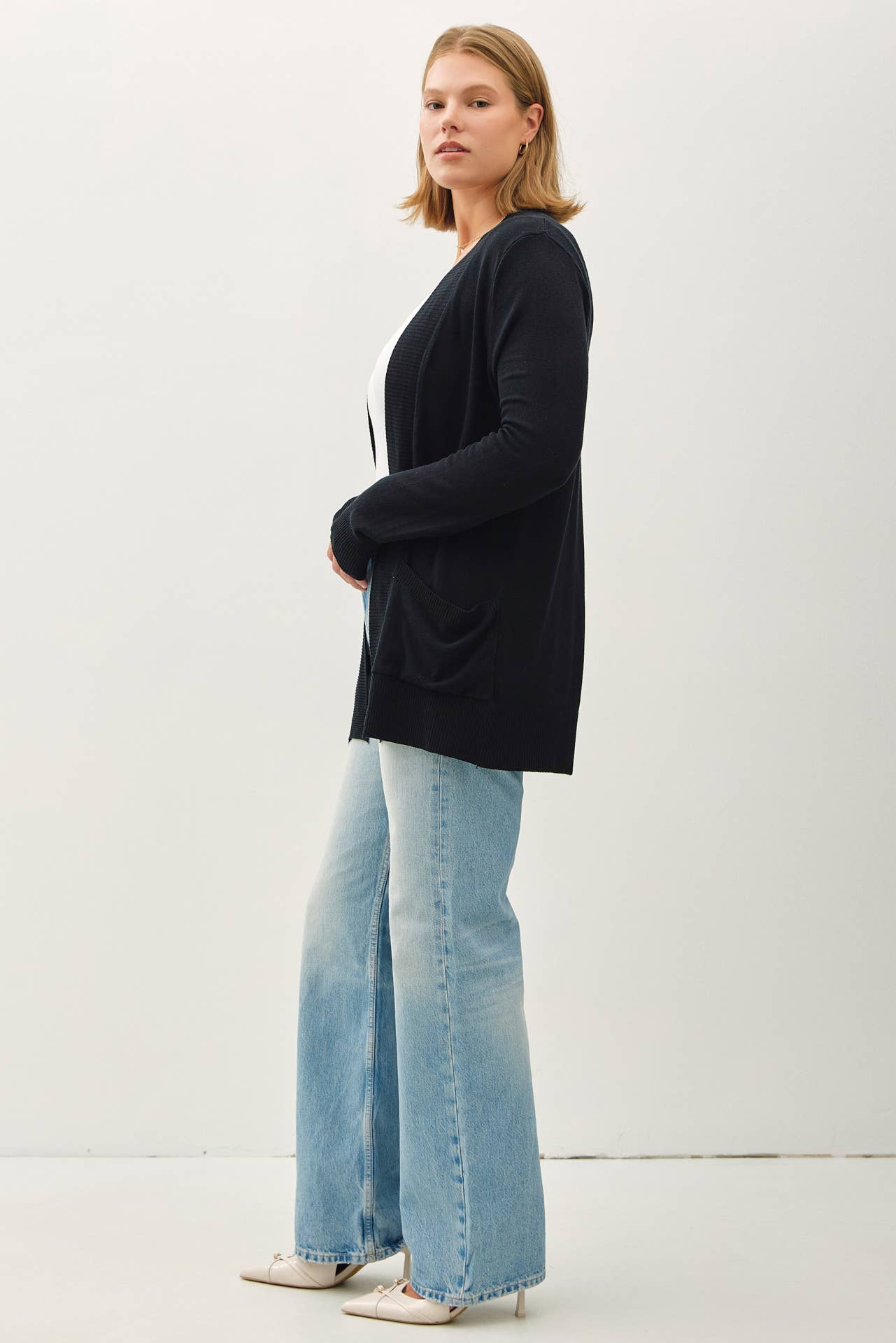 CURVY COTTON BLEND KNIT OPEN FRONT CARDIGAN