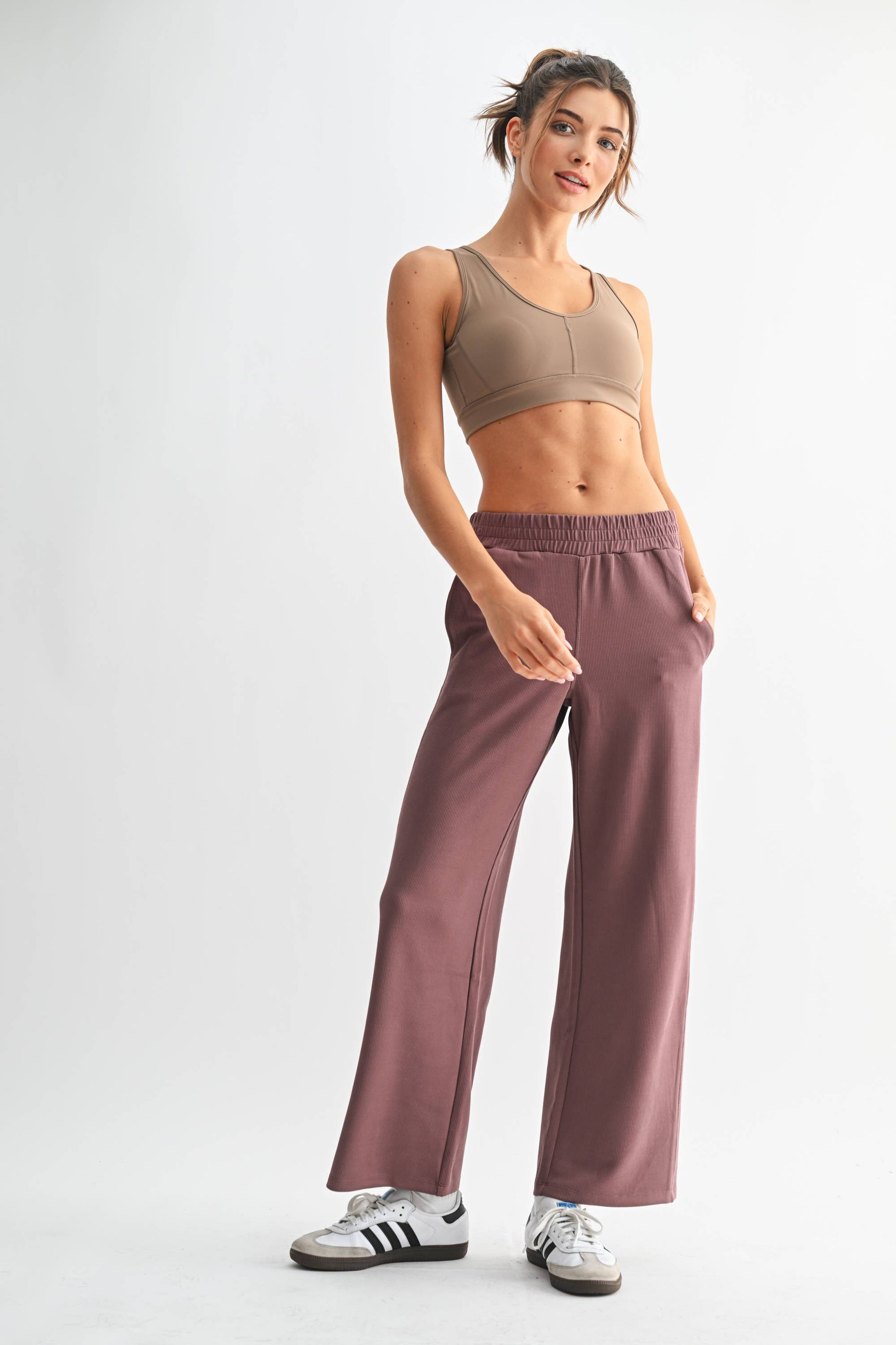 Luxe Sand Wash Rib Wide-Leg Pants