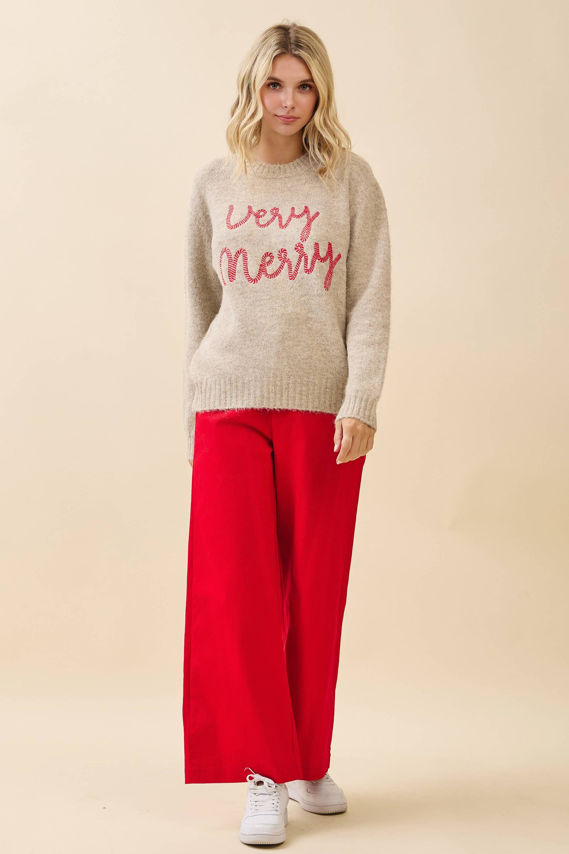 'Very Merry' Knit Embroidered Sweater