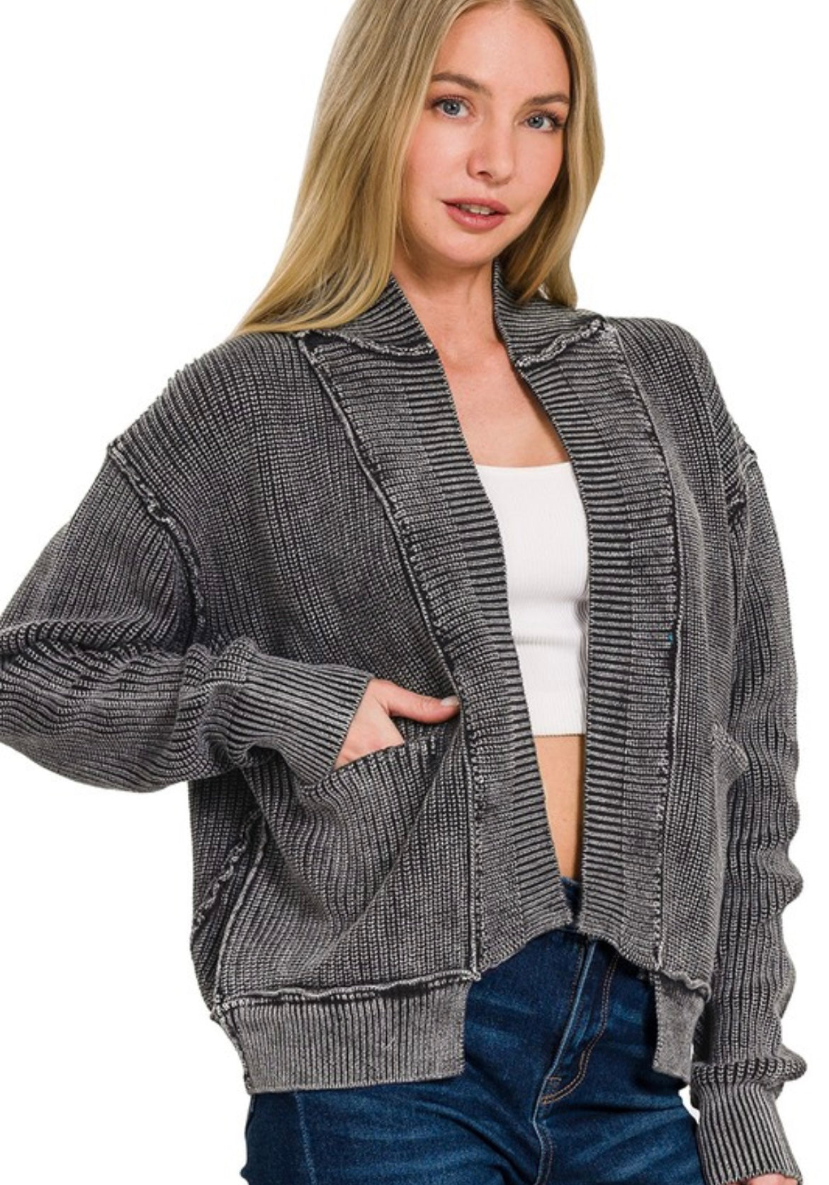 Washed Cardigan with Pockets