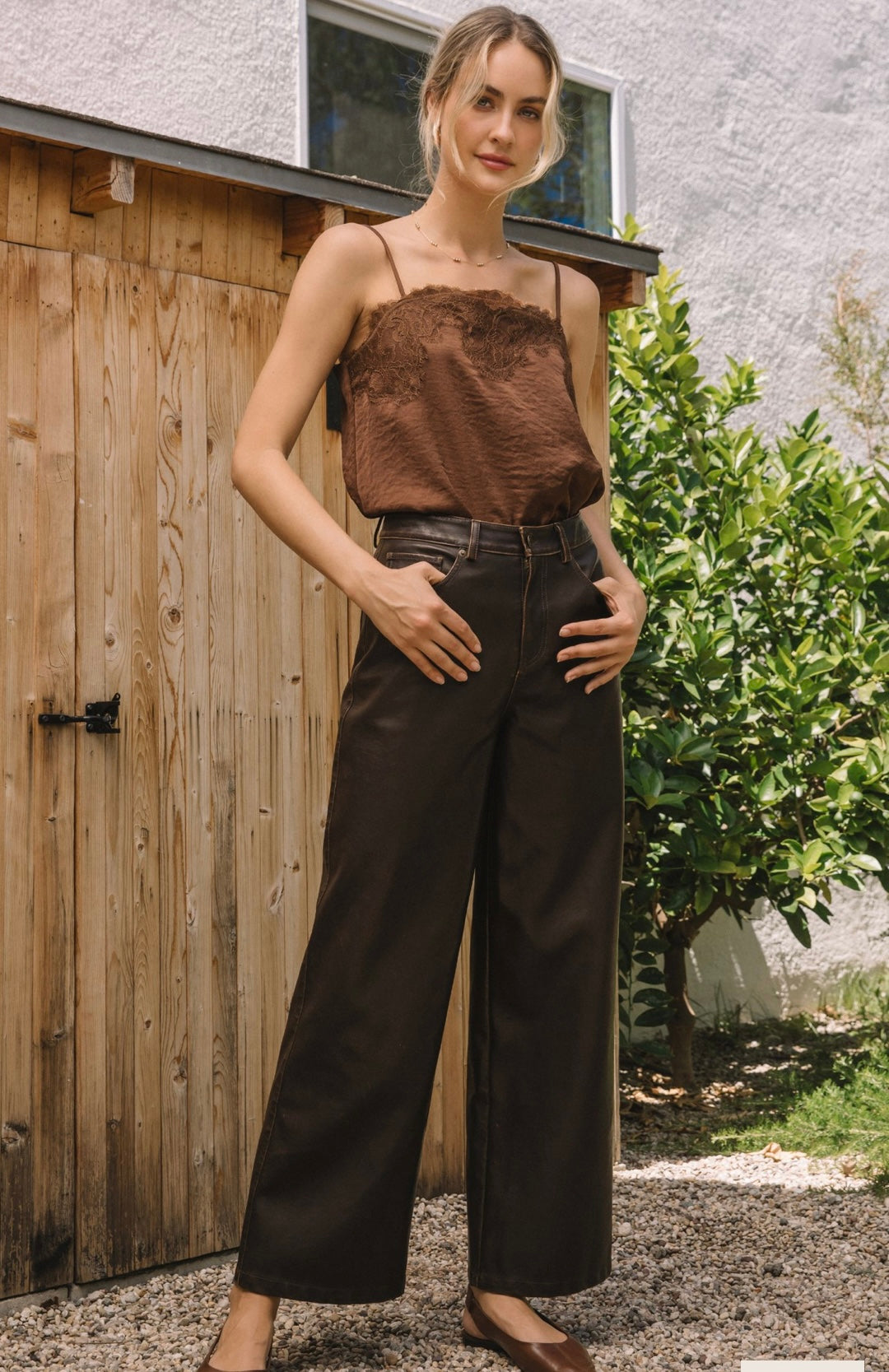 Distressed Faux Leather Pants