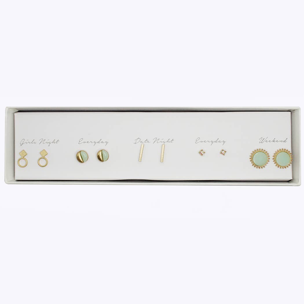 5 Pairs Multipack Stud Earrings Set with Gift Box