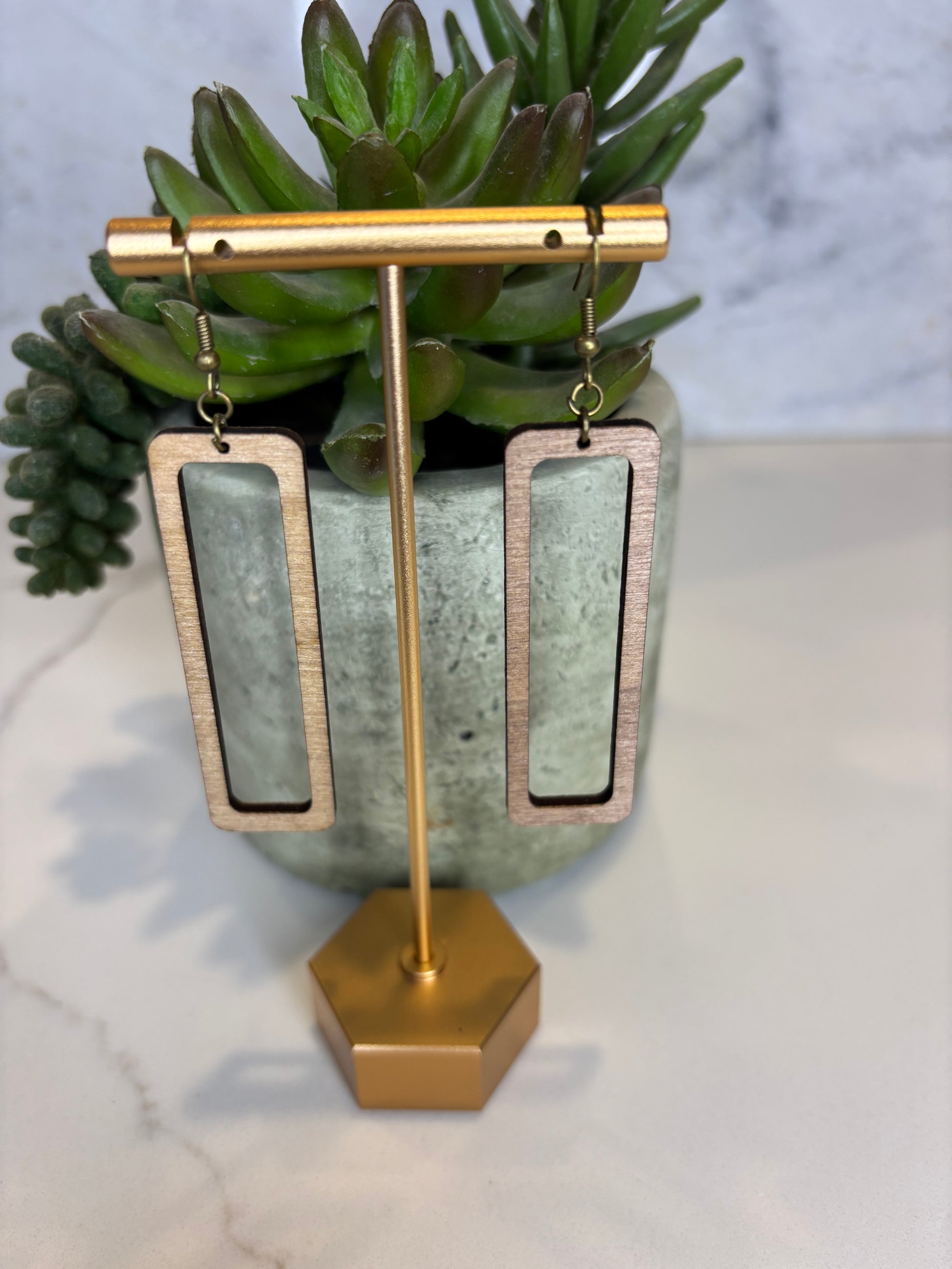 Open Rectangle Wooden earrings