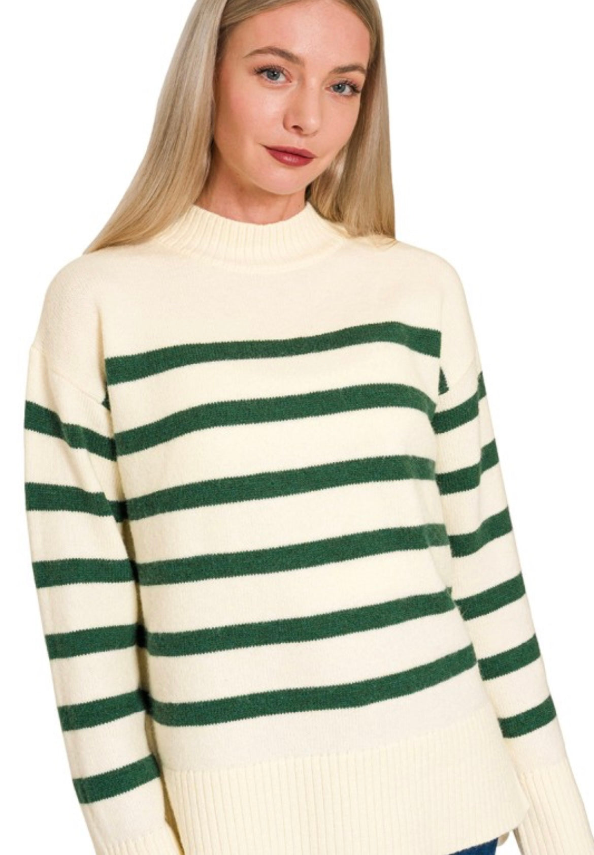 Striped Mock Neck Sweater
