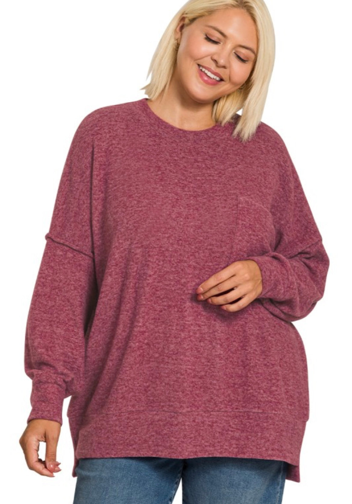 Curvy Brushed Drop Shoulder Sweatshirt