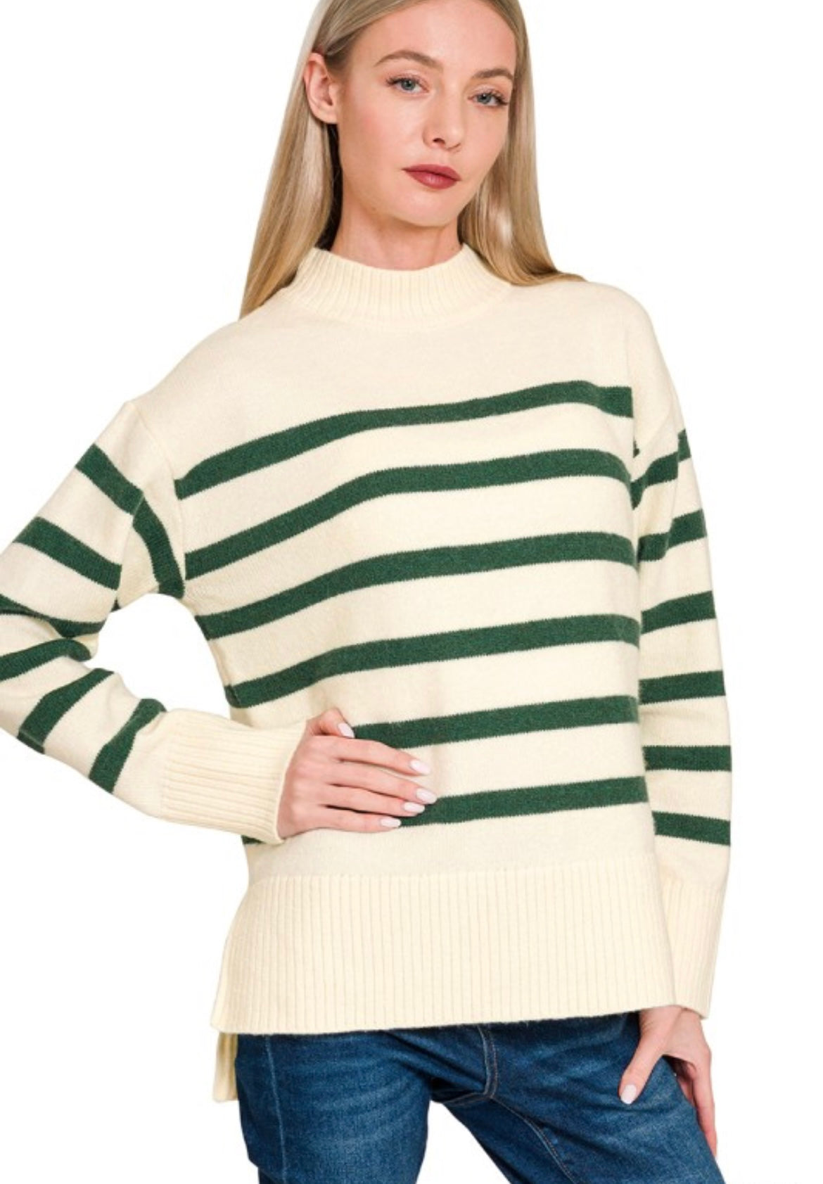 Striped Mock Neck Sweater