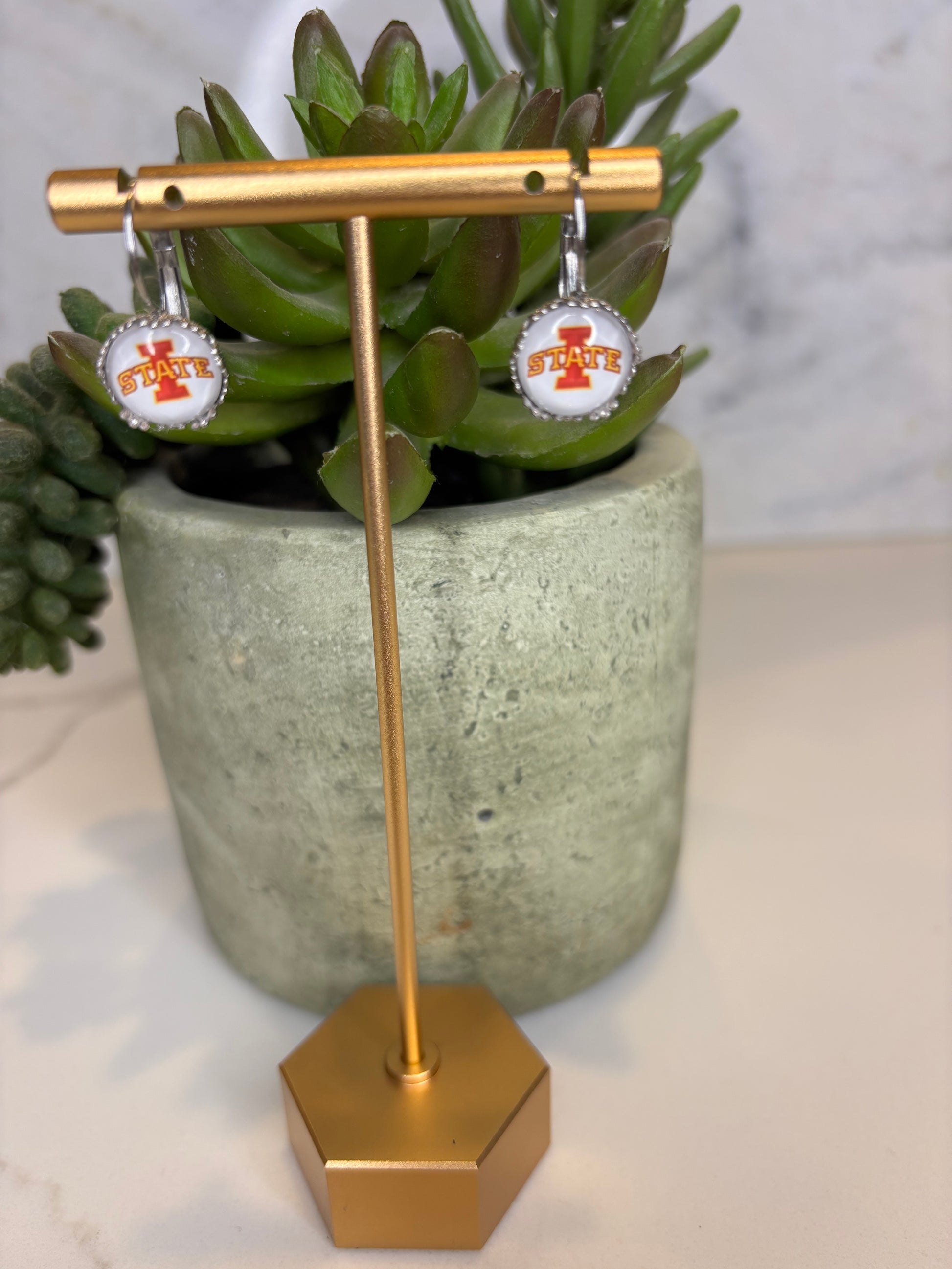 Silver Big I Iowa State Huggie earrings
