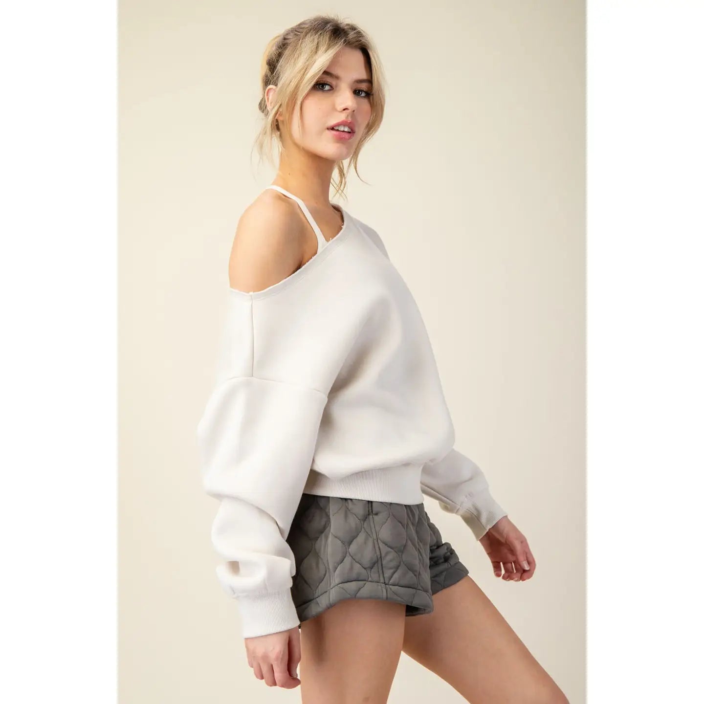 Curvy French Terry Fleece Off Shoulder Top