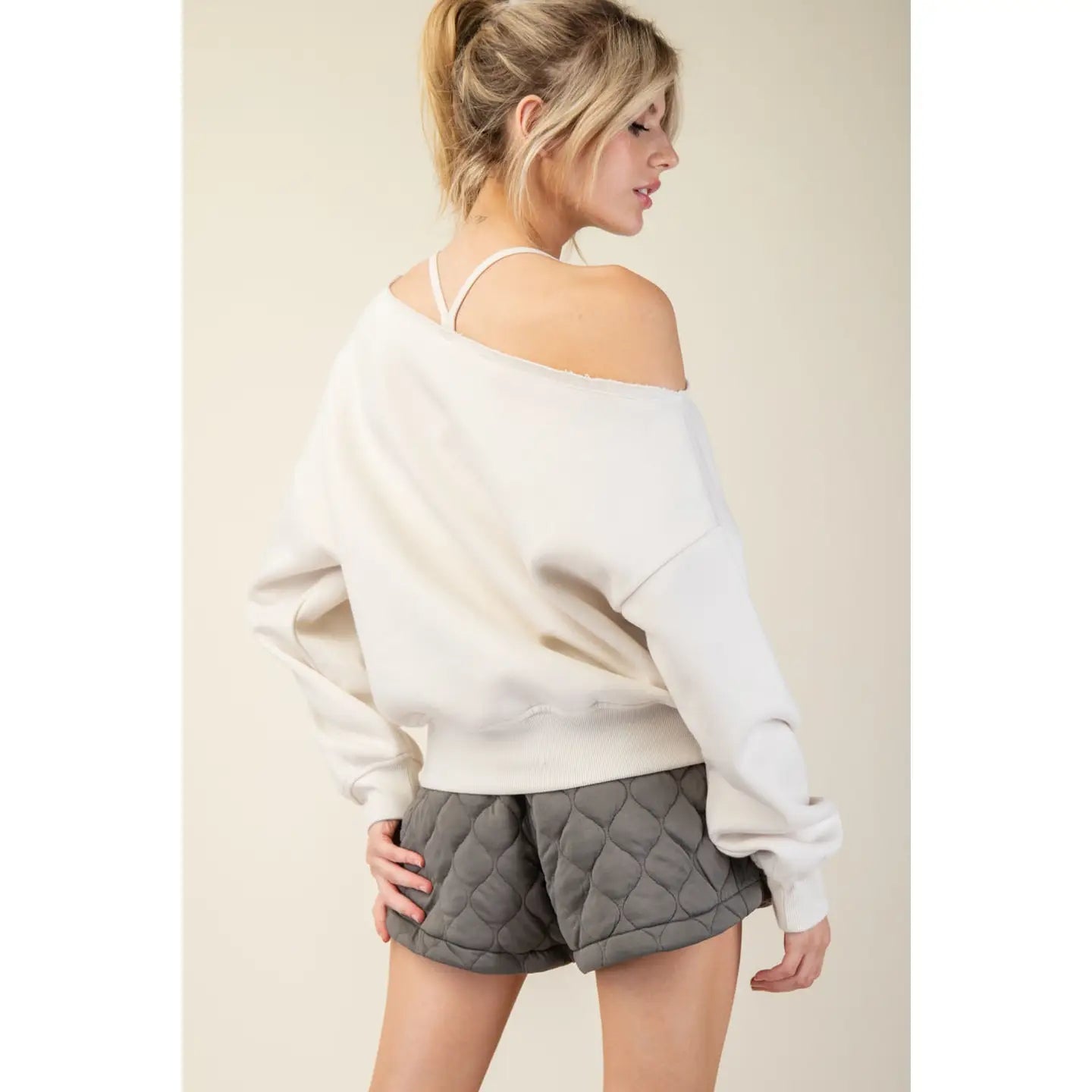 Curvy French Terry Fleece Off Shoulder Top