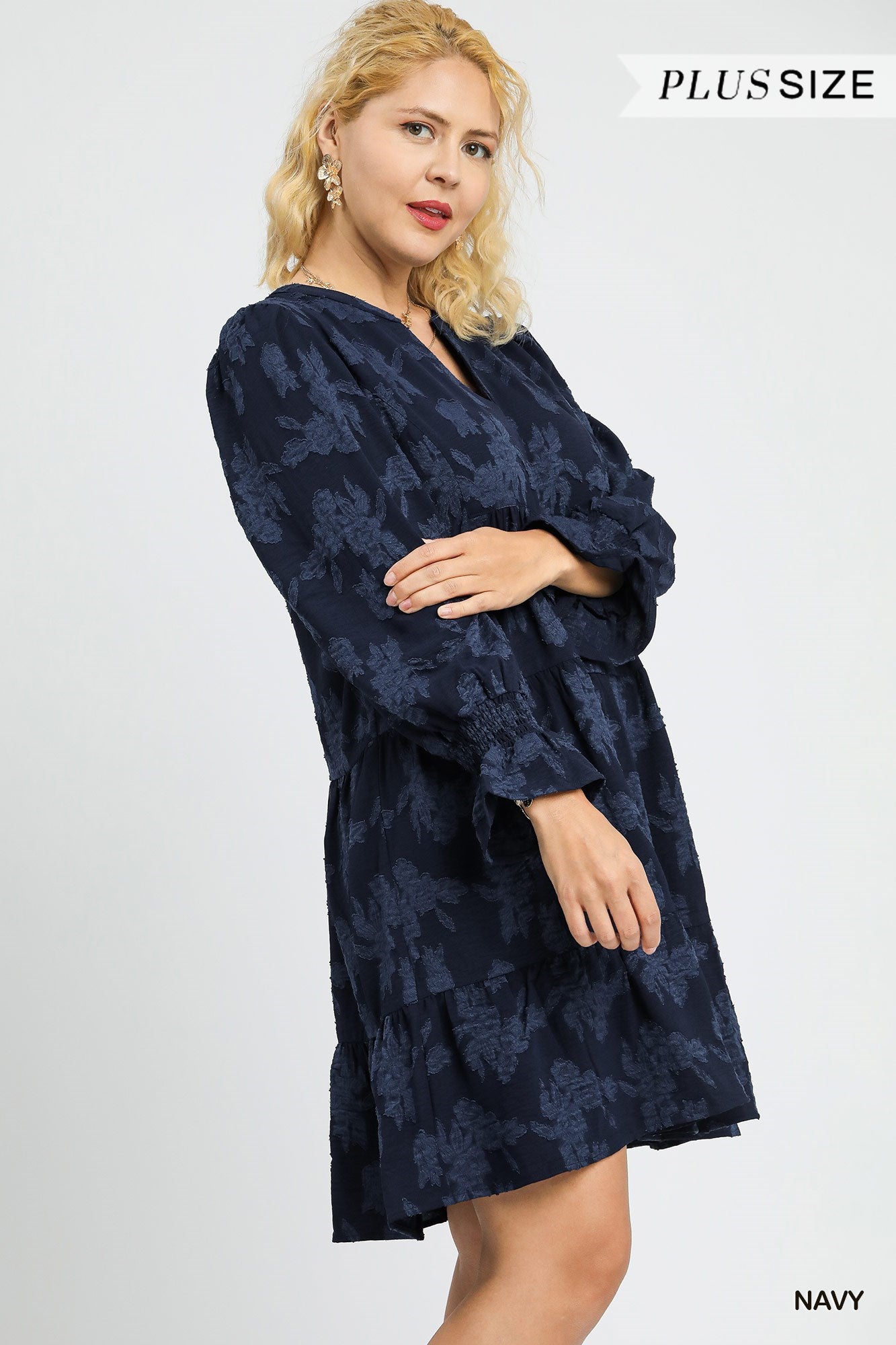 Curvy Jacquard Tiered Babydoll Dress