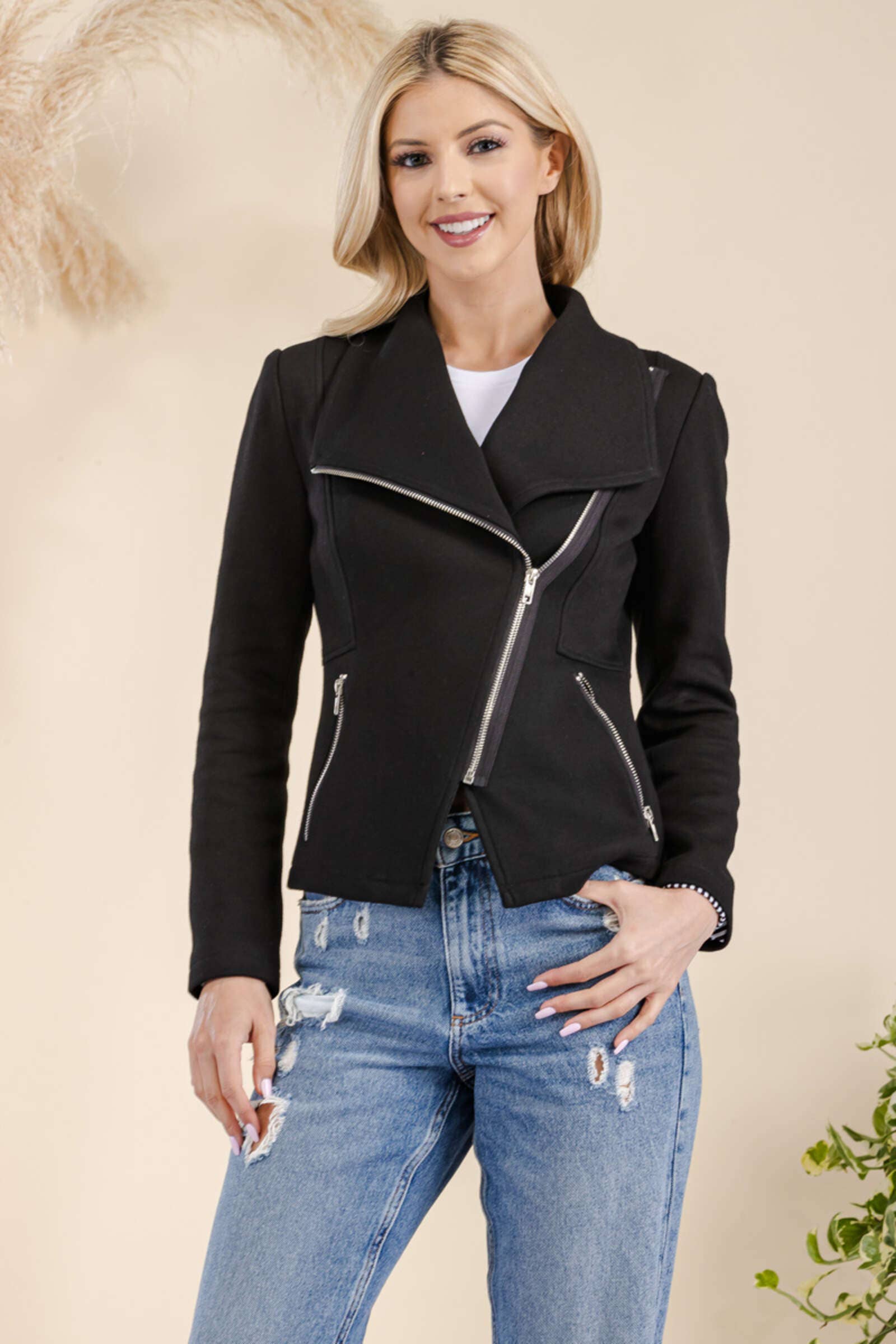 Knit moto jacket with zipper detail