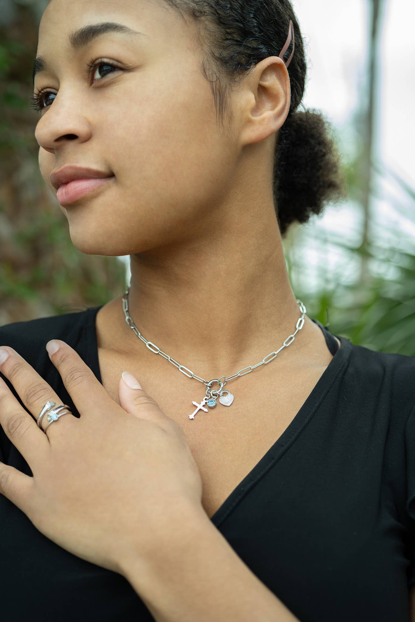 Stainless Steel Paperclip Charm Keeper Necklace: Gold / 20"+2"