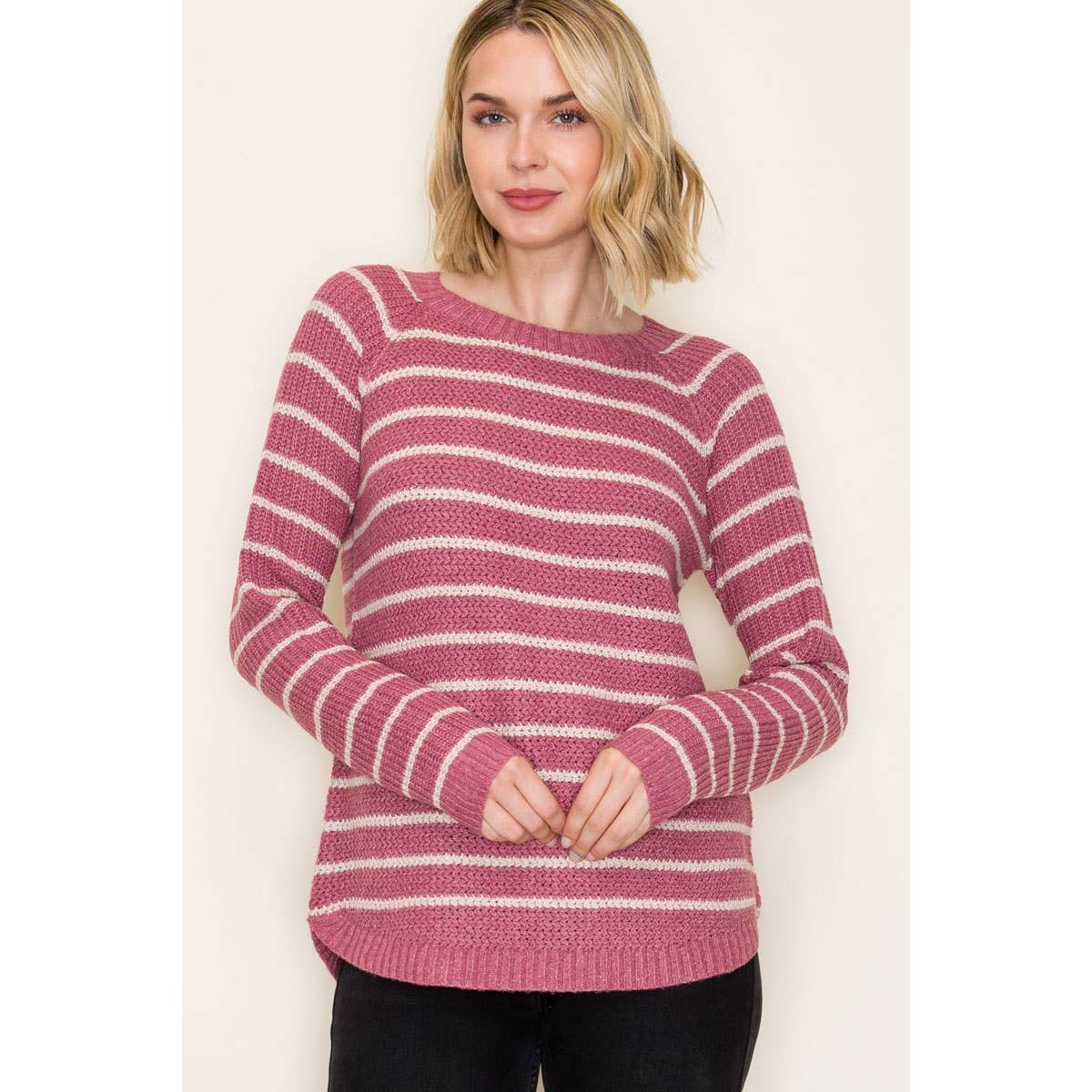 MINI WAFFLE STRIPED PULLOVER SWEATER