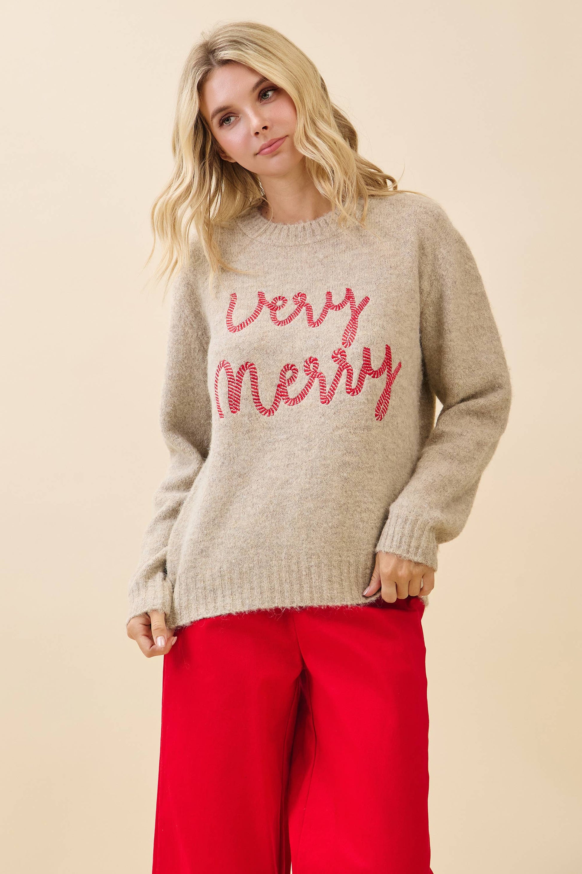 'Very Merry' Knit Embroidered Sweater