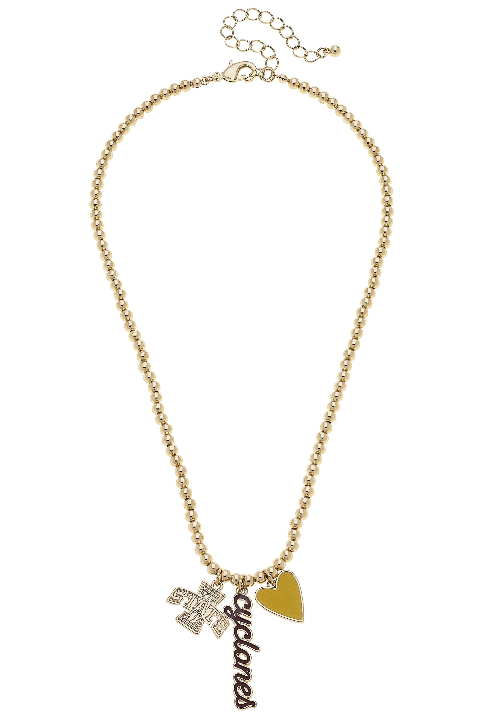 Iowa State Cyclones Ball Bead Charm Necklace in Shiny Gold