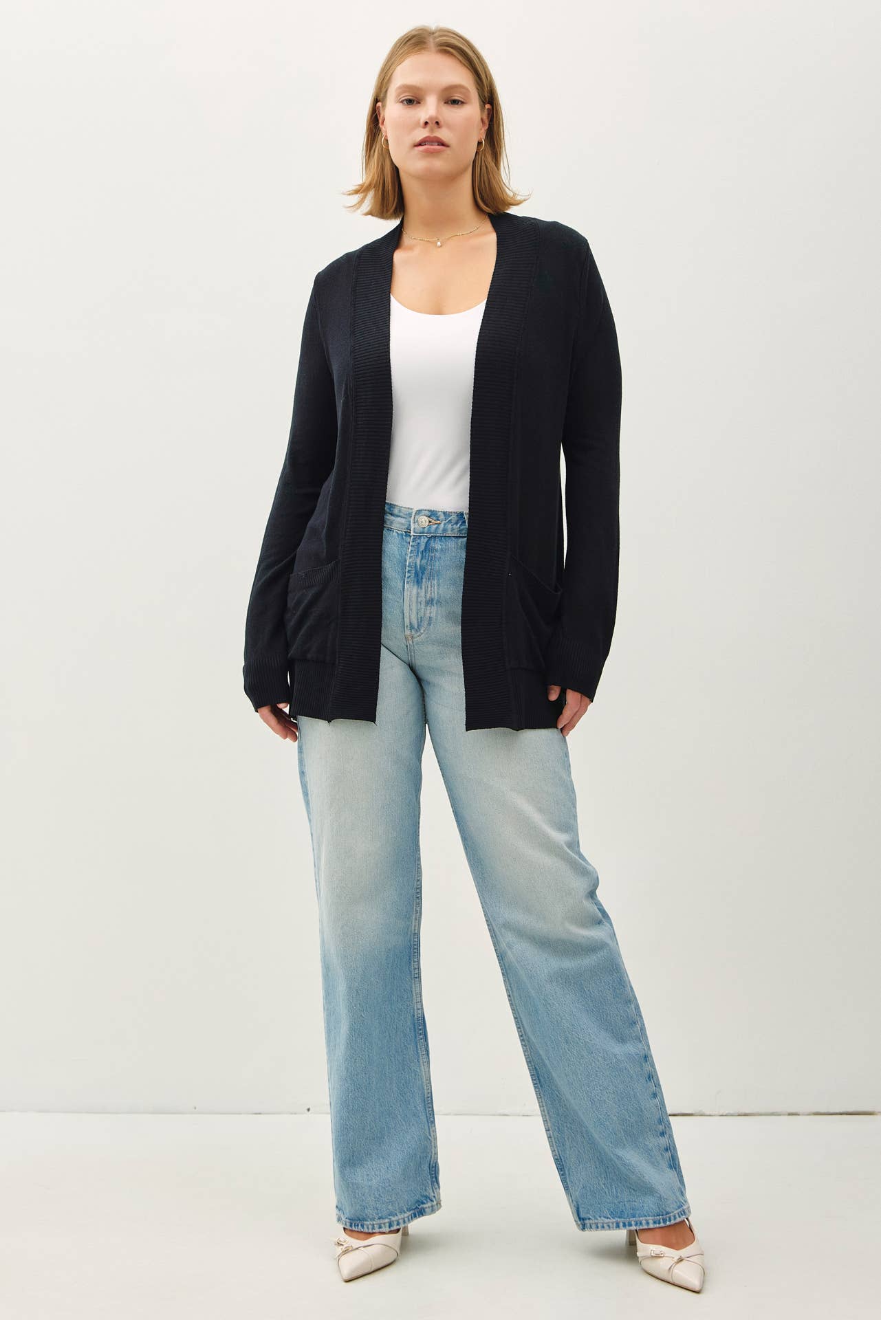 CURVY COTTON BLEND KNIT OPEN FRONT CARDIGAN