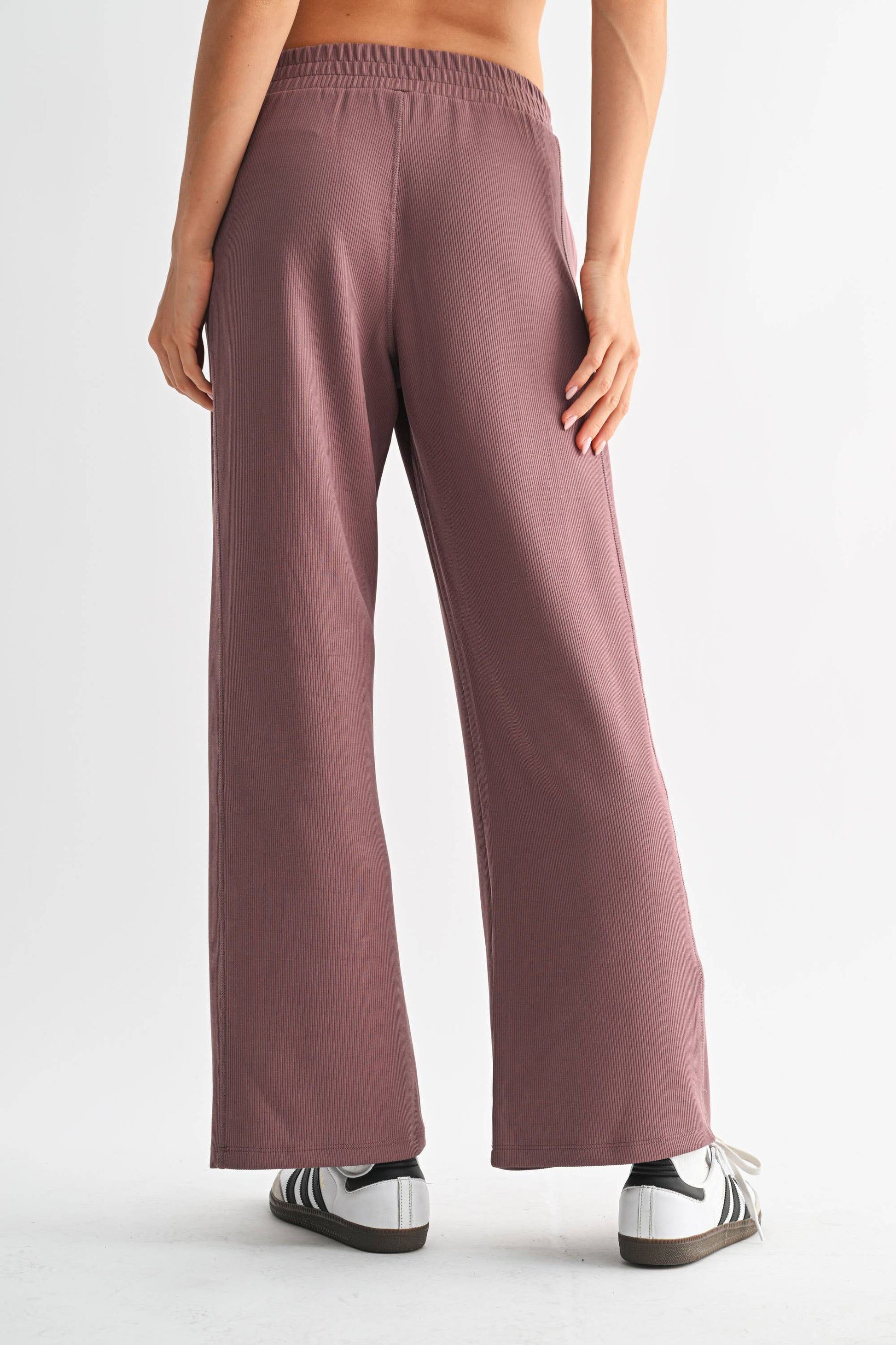 Luxe Sand Wash Rib Wide-Leg Pants