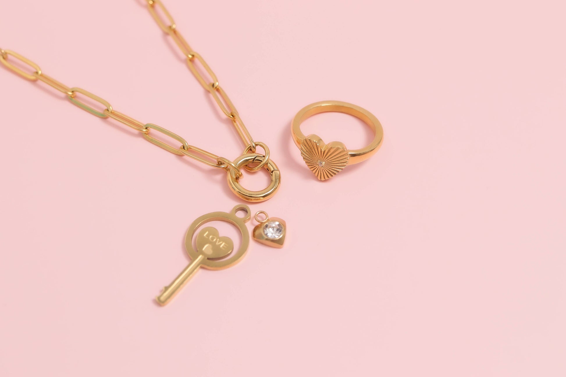 Stainless Steel Paperclip Charm Keeper Necklace: Gold / 20"+2"