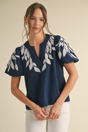 Curvy Embroidered Puff Sleeve Top