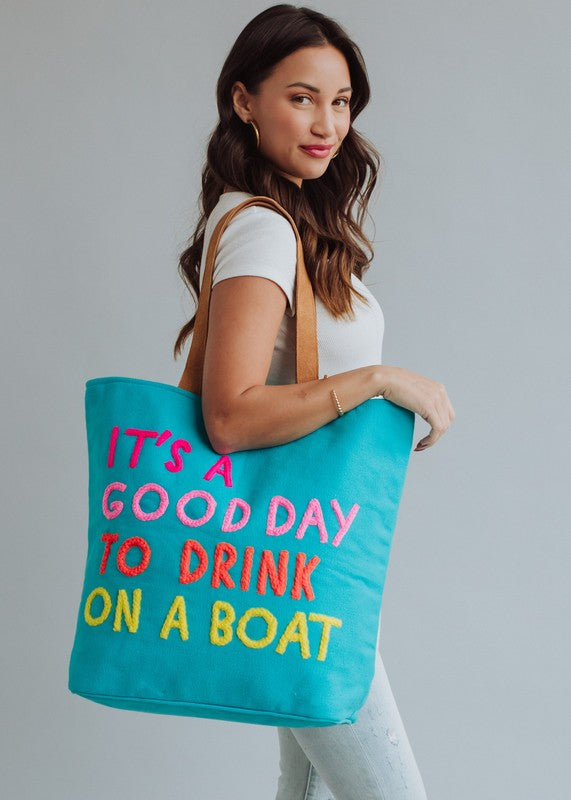 Teal Drink on Boat Tote Bag