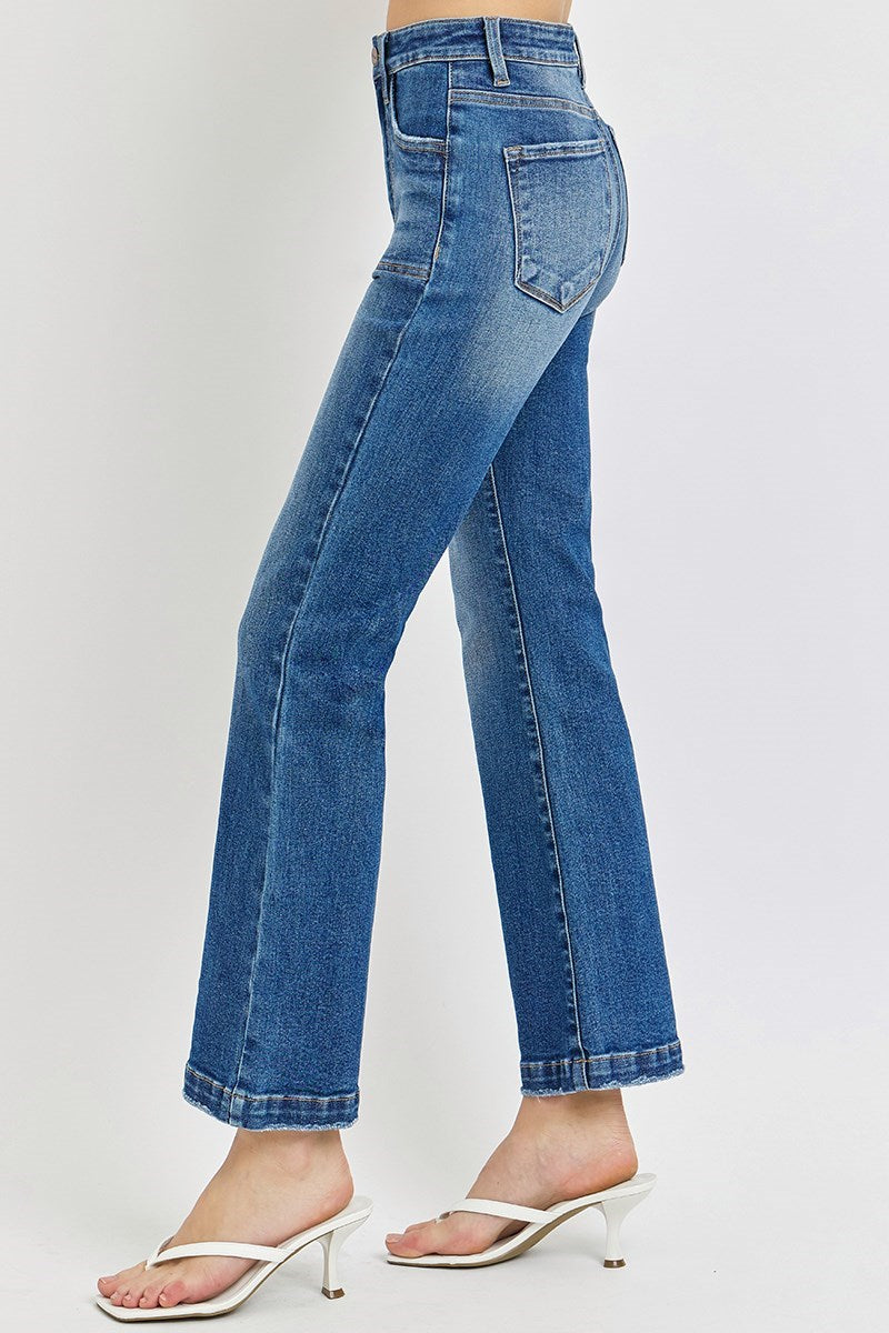 Curvy Risen High Rise Patch Pocket Flare Jeans