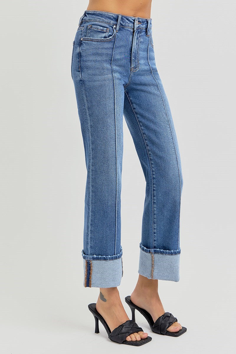 Curvy Risen High Rise Straight Cuffed PIntuck Ankle Jean