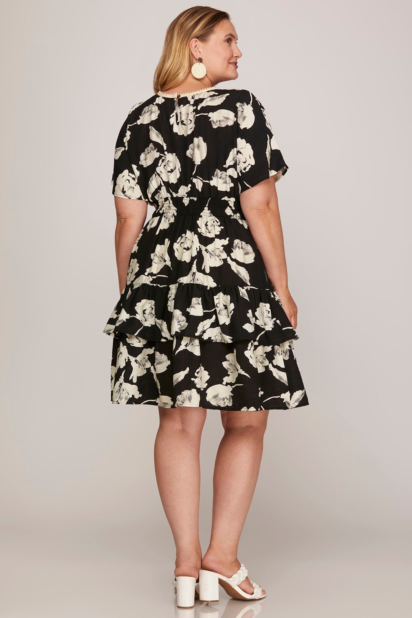 Curvy floral print tiered ruffle dress