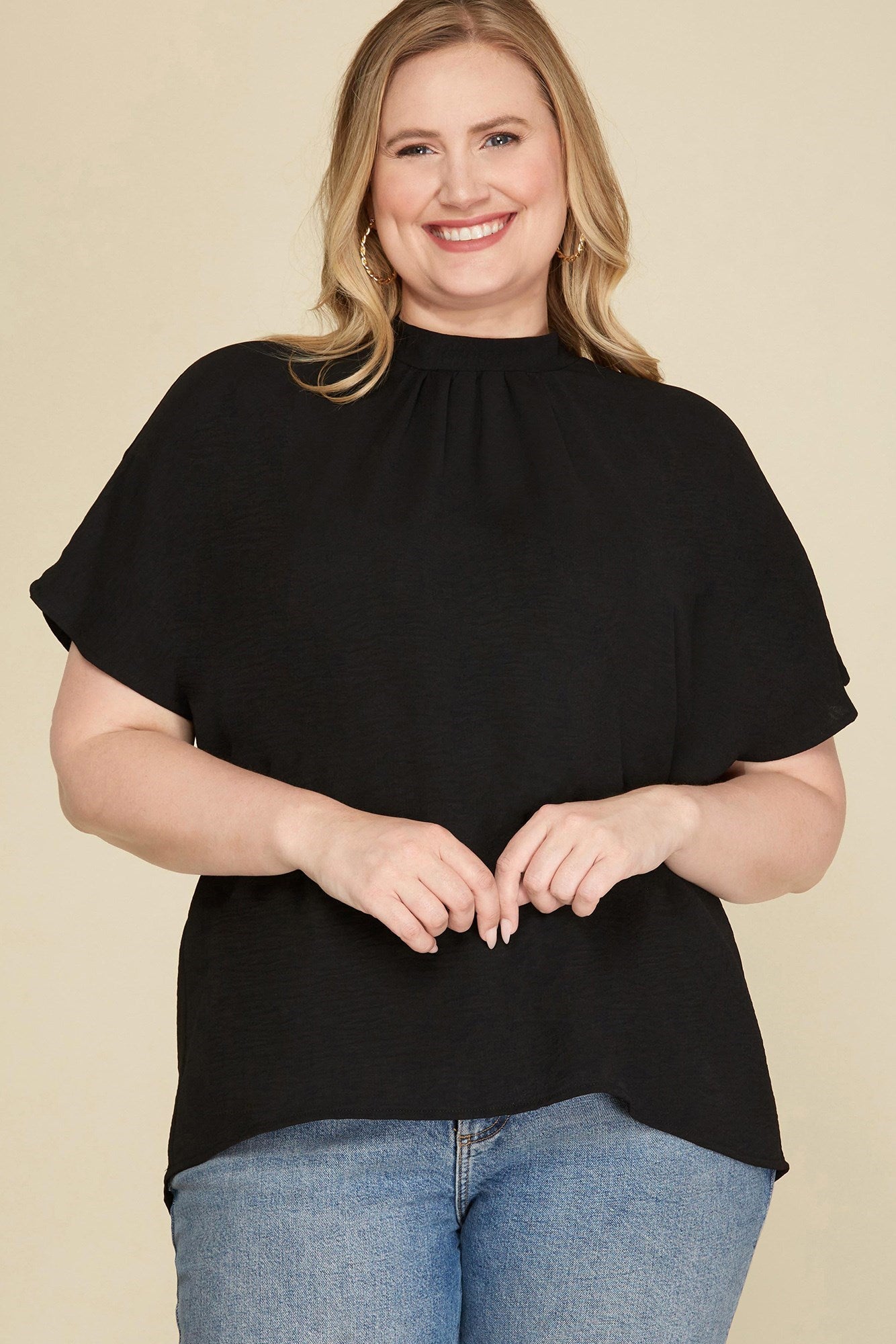 Curvy Woven Top with Back Tie