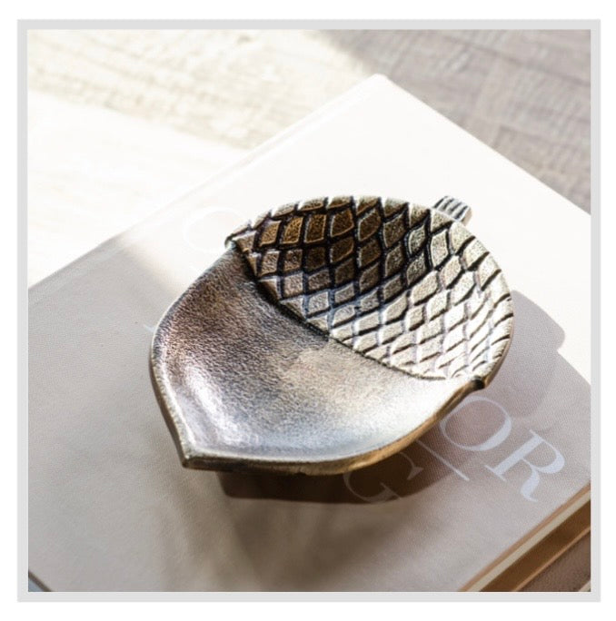 7" Antique Brass Acorn Tray