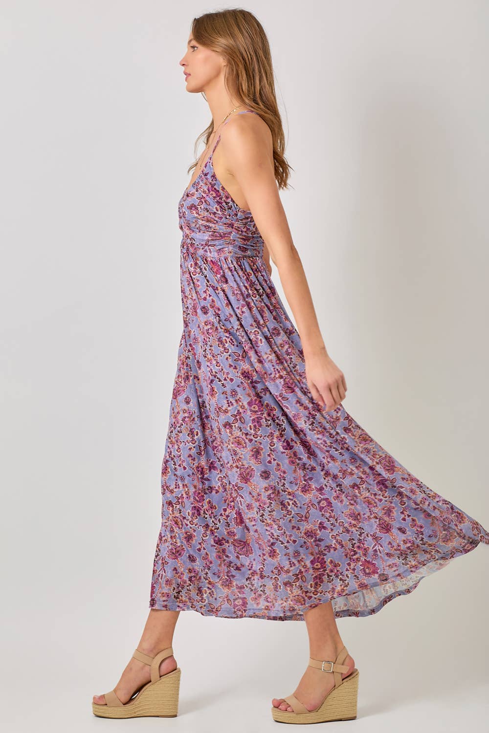 Criss Cross Back Pink Floral Dress