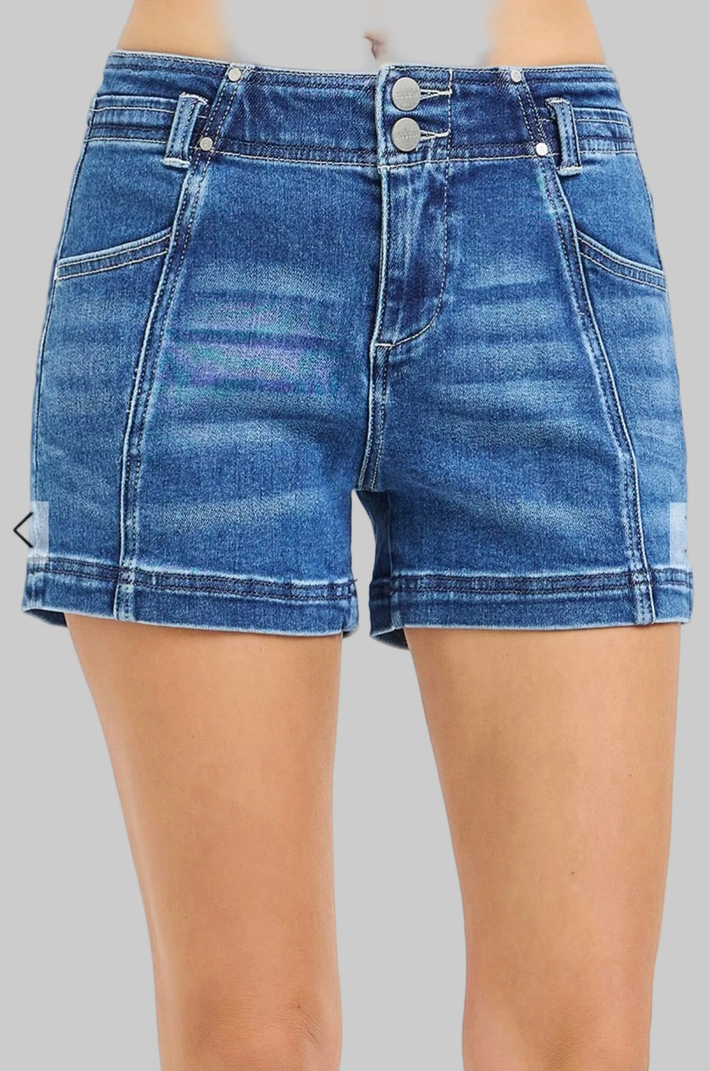 Risen Mid Rise Seam Detail Denim Shorts