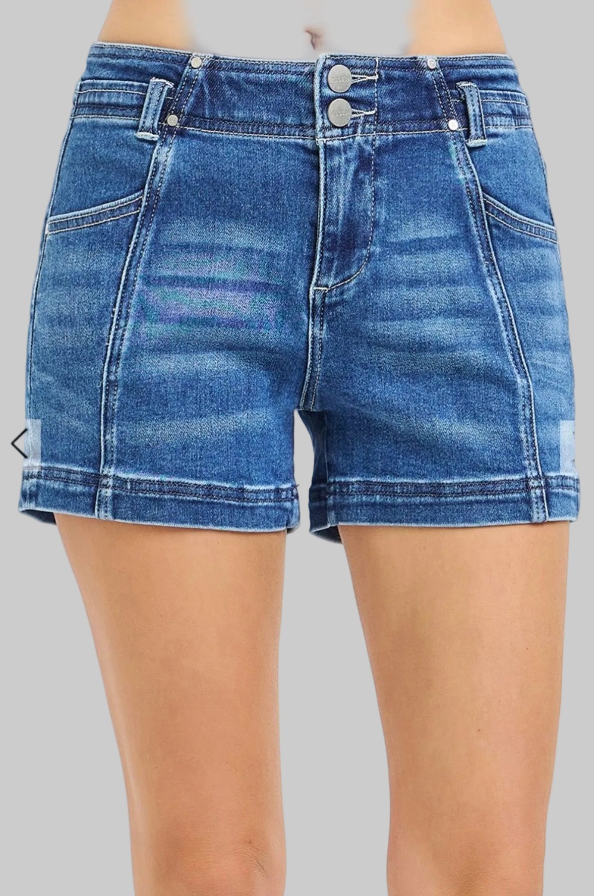 Risen Mid Rise Seam Detail Denim Shorts