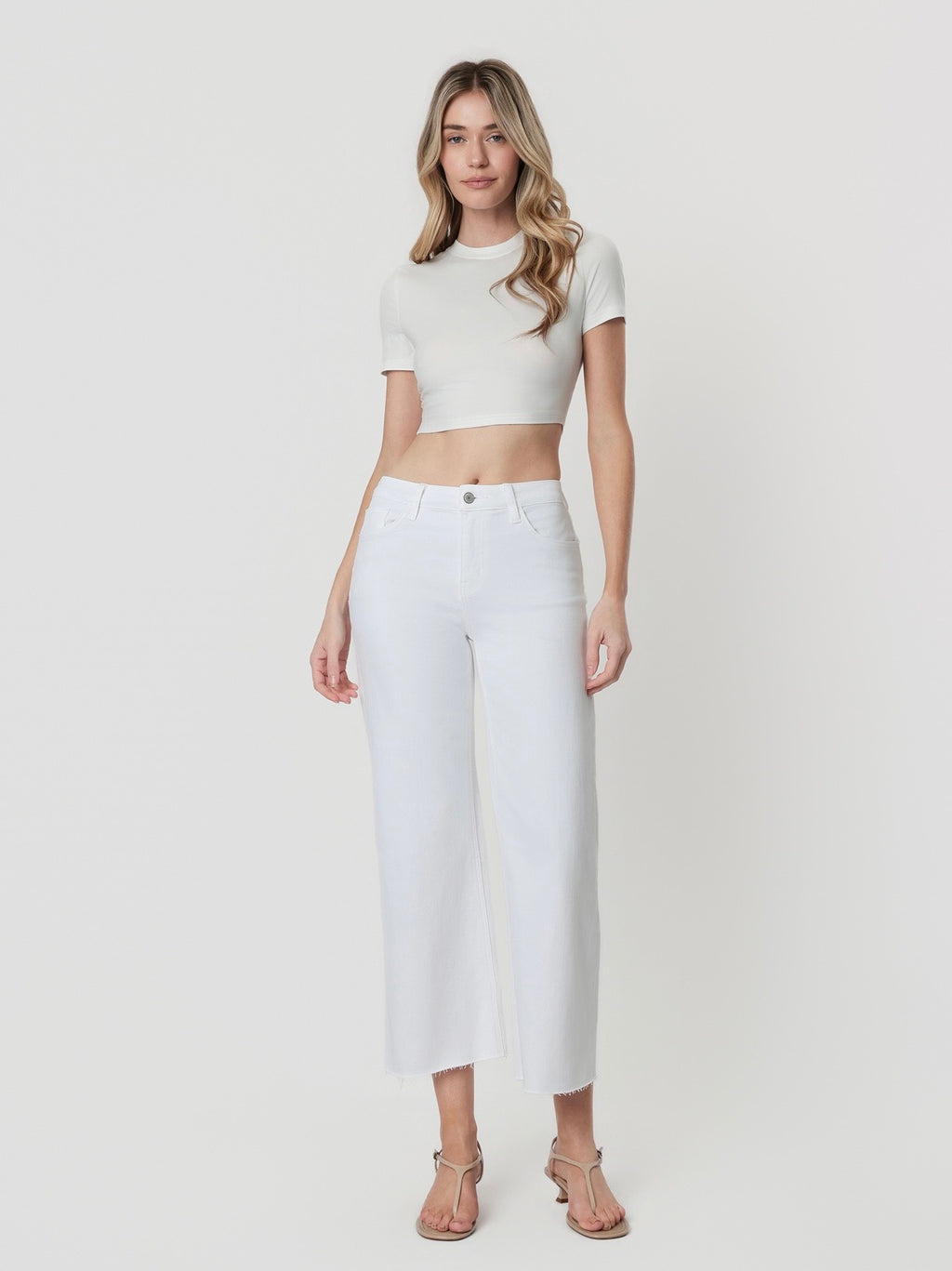 Vervet High Rise White Crop Wide Leg Jeans