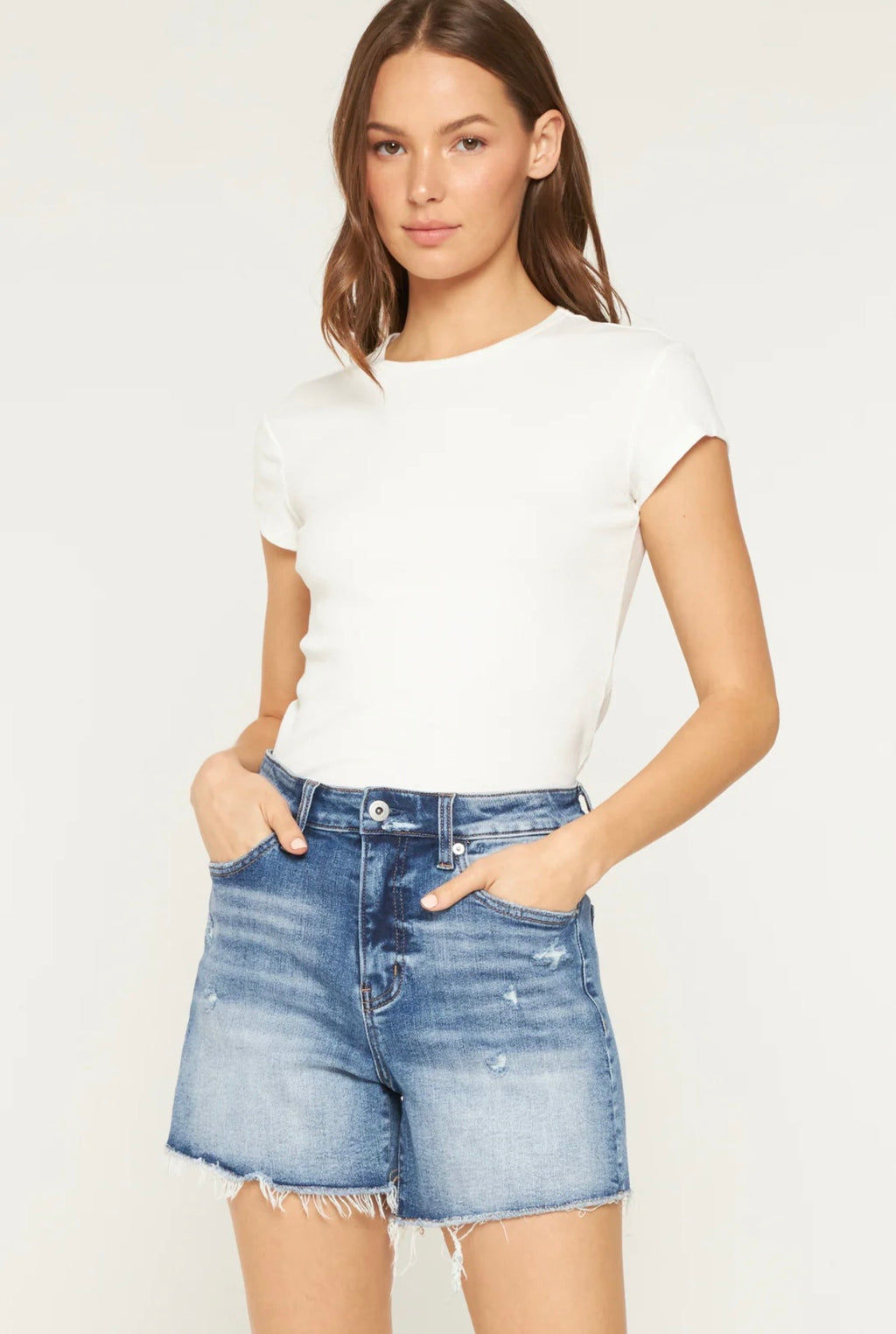 Mica High Rise Raw Hem Denim Shorts