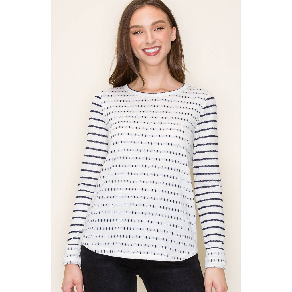 DOUBLE STRIEPD POLY FRENCH TERRRY TOP