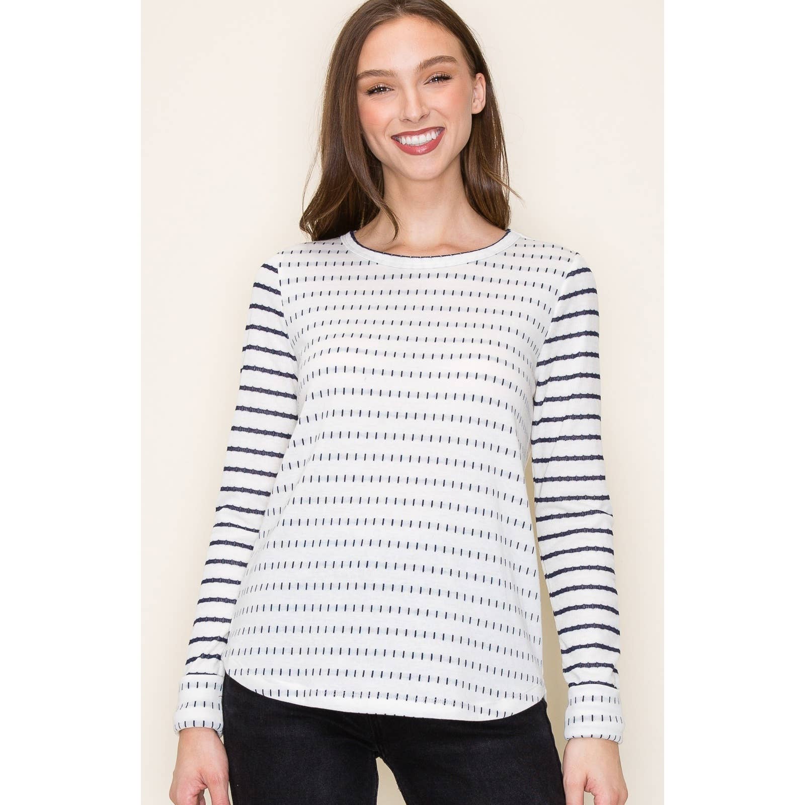 DOUBLE STRIEPD POLY FRENCH TERRRY TOP