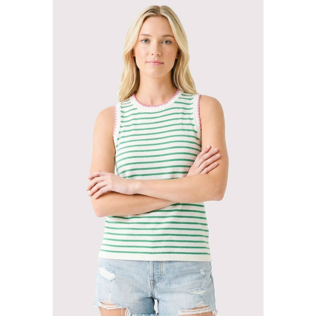 COLOR STITCHED STRIPE TANK SWEATER