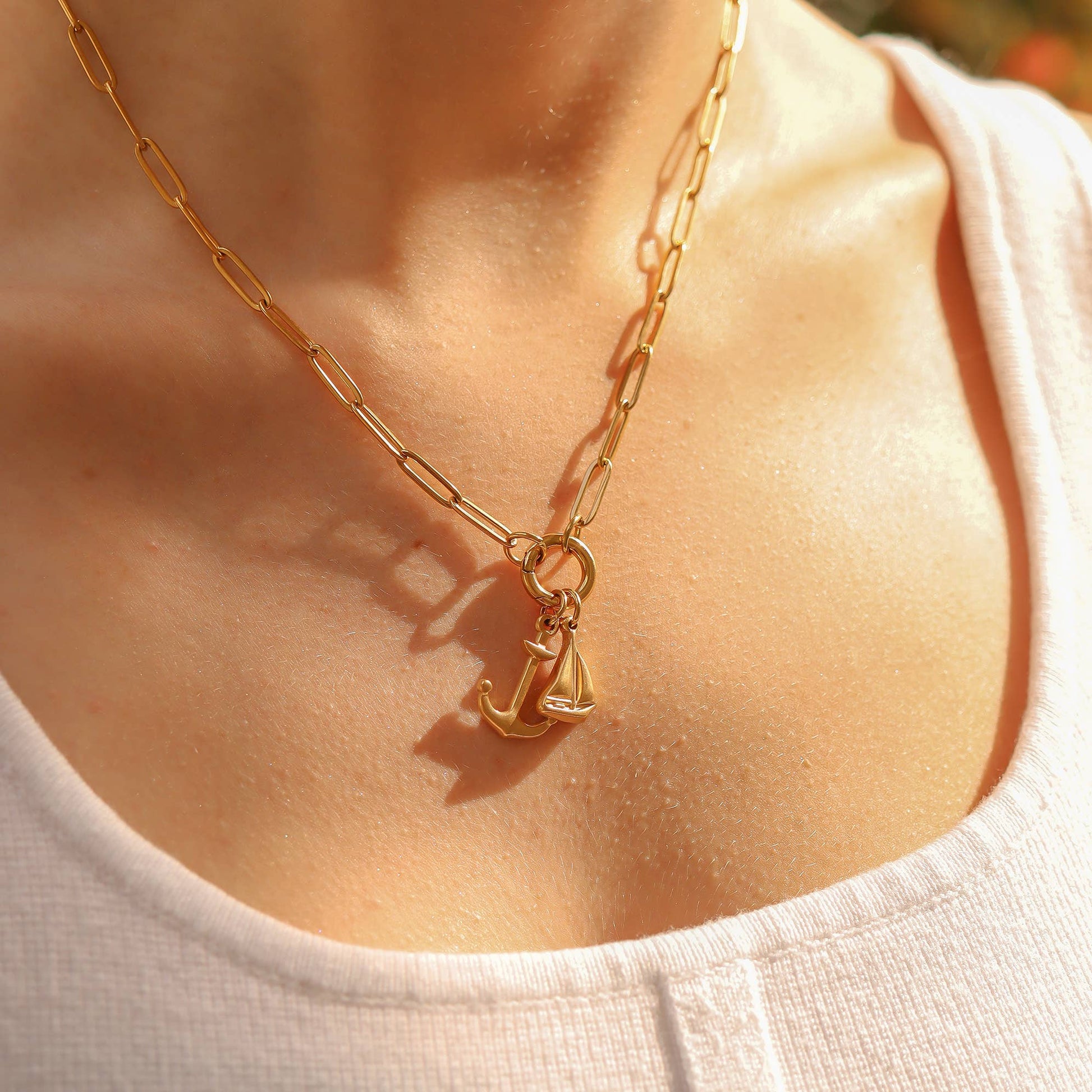 Stainless Steel Paperclip Charm Keeper Necklace: Stainless / 20"+2"
