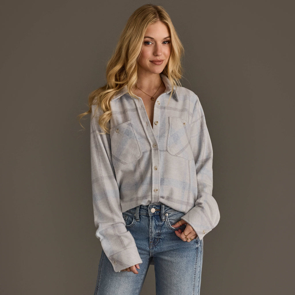 White, Gray & Lt. Blue Plaid Button Up