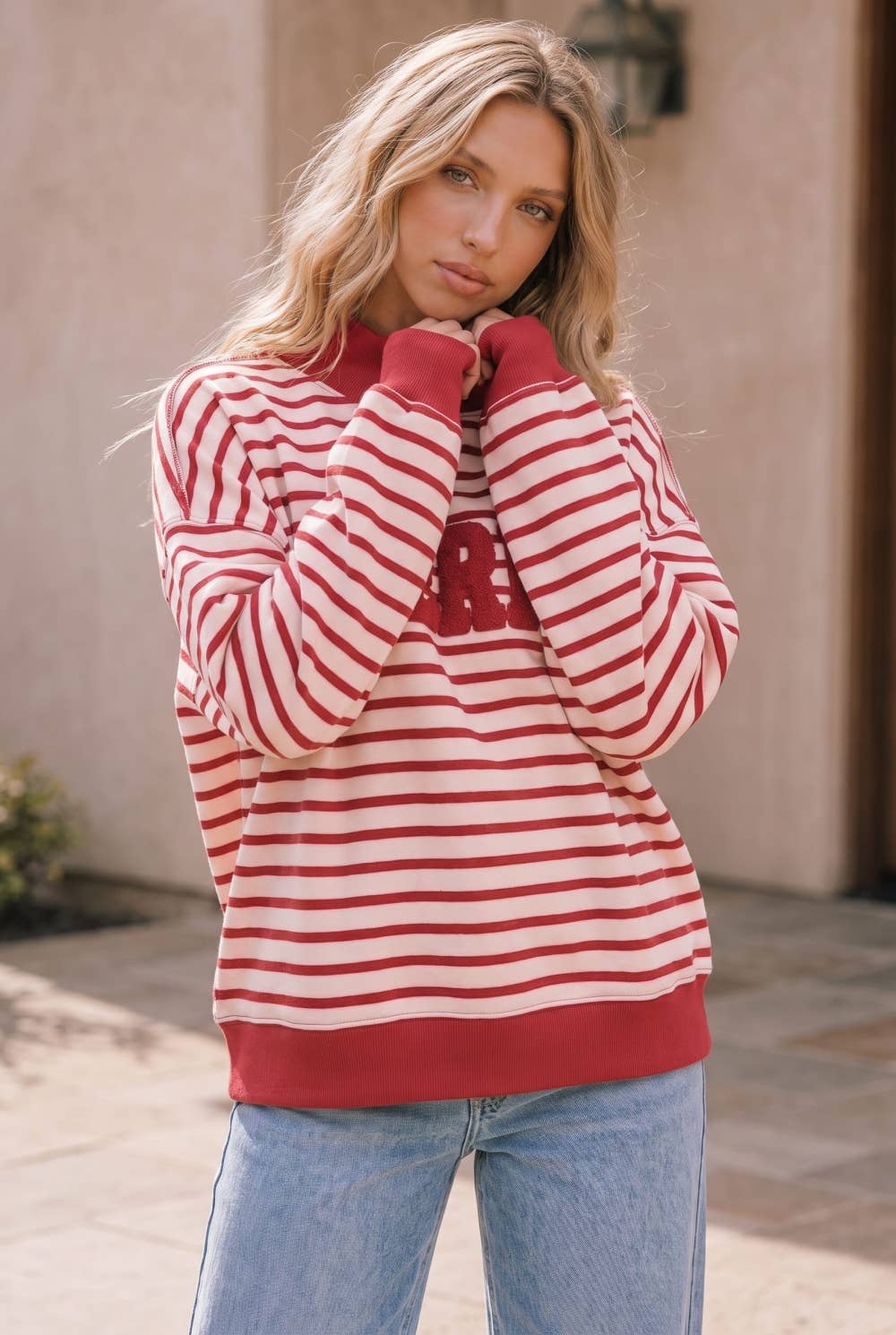Chenille Merry Striped Oversized Pullover